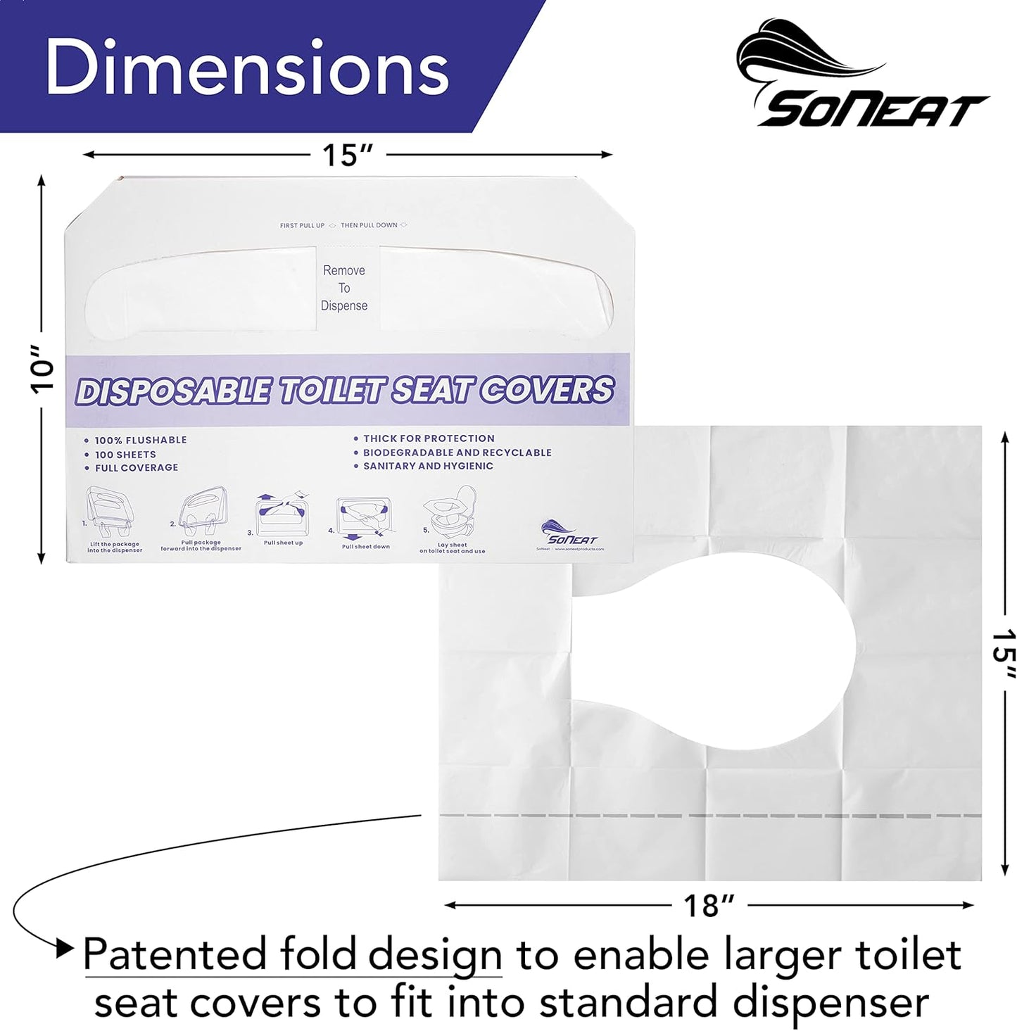 Disposable Toilet Seat Covers XL Half Fold Flushable – 200 Sheets 2 Pack for Public Facilities, Office, School, Hotel & Business Use – Premium toilet seat cover For Commercial Wall Dispenser
