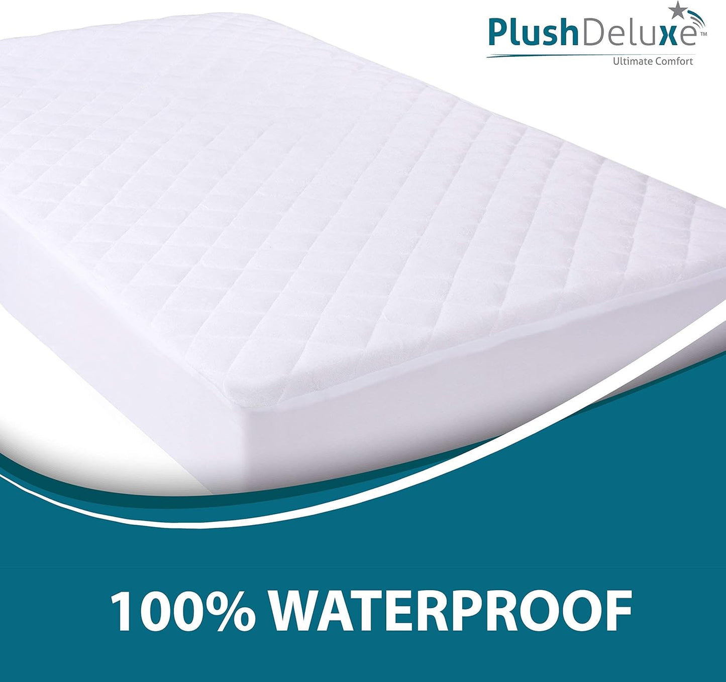 Crib Mattress Protector 100% Waterproof, Noiseless – Viscose Made from Quilted Ultra Soft White Terry Fitted Sheet Style (28"x52")
