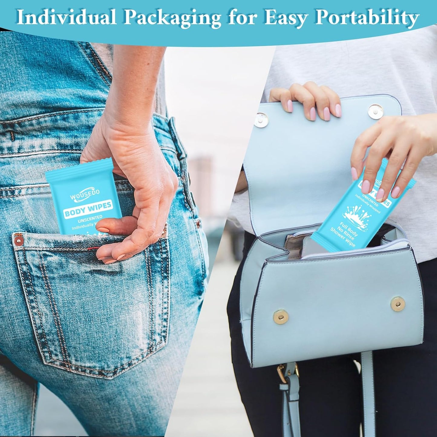 300 Pcs Ultra Thick Soft Large Body Wipes Individually Wrapped(7.87" x 9.45"),Shower Wipes for Adults Bathing No Rinse,Personal Cleansing Wipes for Travel Gym,Bulk Deodorant for Homeless(Blue)