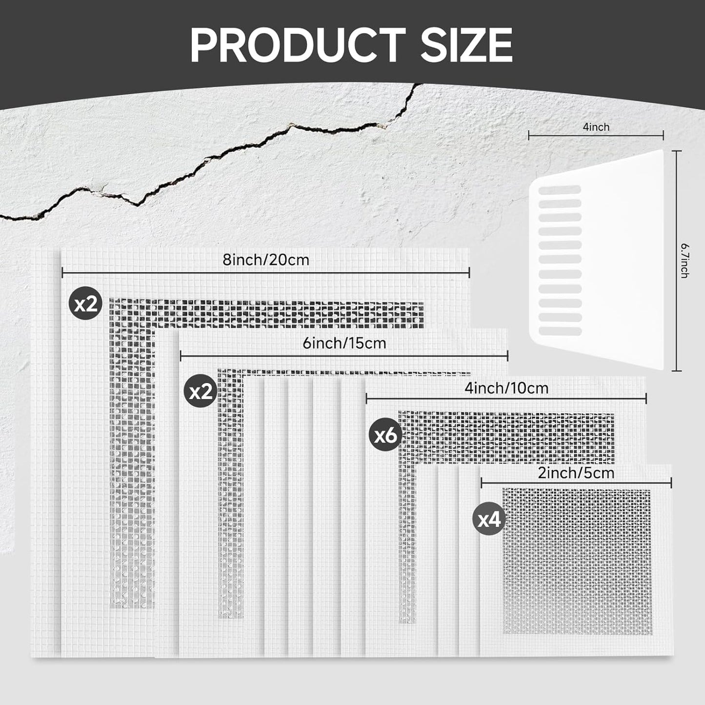 19 PCS Wall Repair Patch Kit, Aluminum Drywall Repair Patch Kit for Small/Large Holes, 2/4/6/8 Inch Self-Adhesive Metal Wall Patches with Scraper Sandpapers Gloves, Quick Fix Plaster