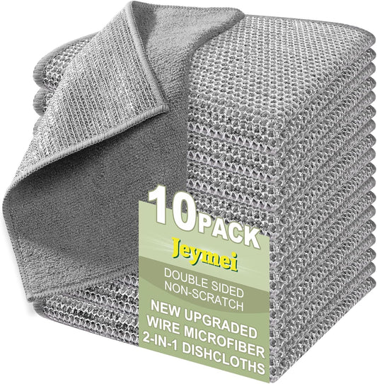 10 Counts Multipurpose Wire Dishwashing Rag,Non Scratch Wire Dishcloth,Microfiber Miracle Cleaning Cloth with Mesh,Dual-Sided Steel Mesh Cloth for Pot,Metal Scrubber for Washing Dishes,Grey
