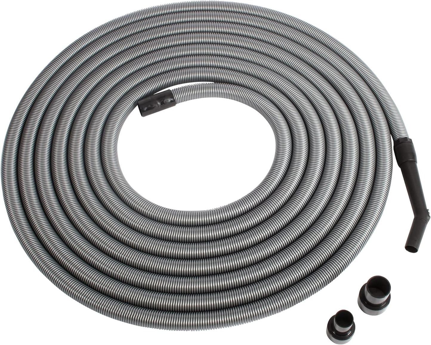 Cen-Tec Systems 50 Ft. Premium Shop Vacuum Extension Hose with 2 tank adapters and 1.25" curved end, Silver