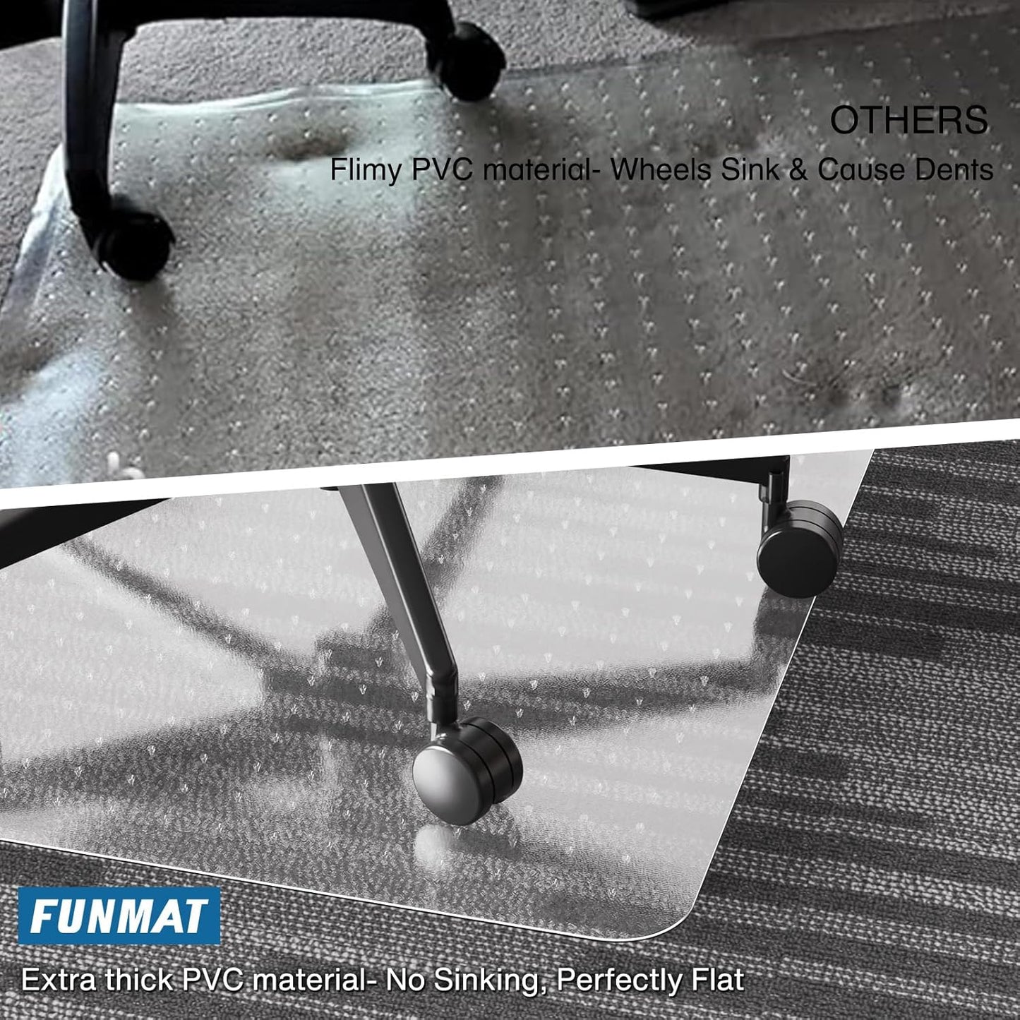 Chair Mat for Carpet, 46" x 60" Desk Chair Mat for Carpeted Floors, Non-Slip Office Vinyl Mat for Carpet with Studded, Easy Glide Heavy Duty Floor Protector Mat for Home Office, Clear