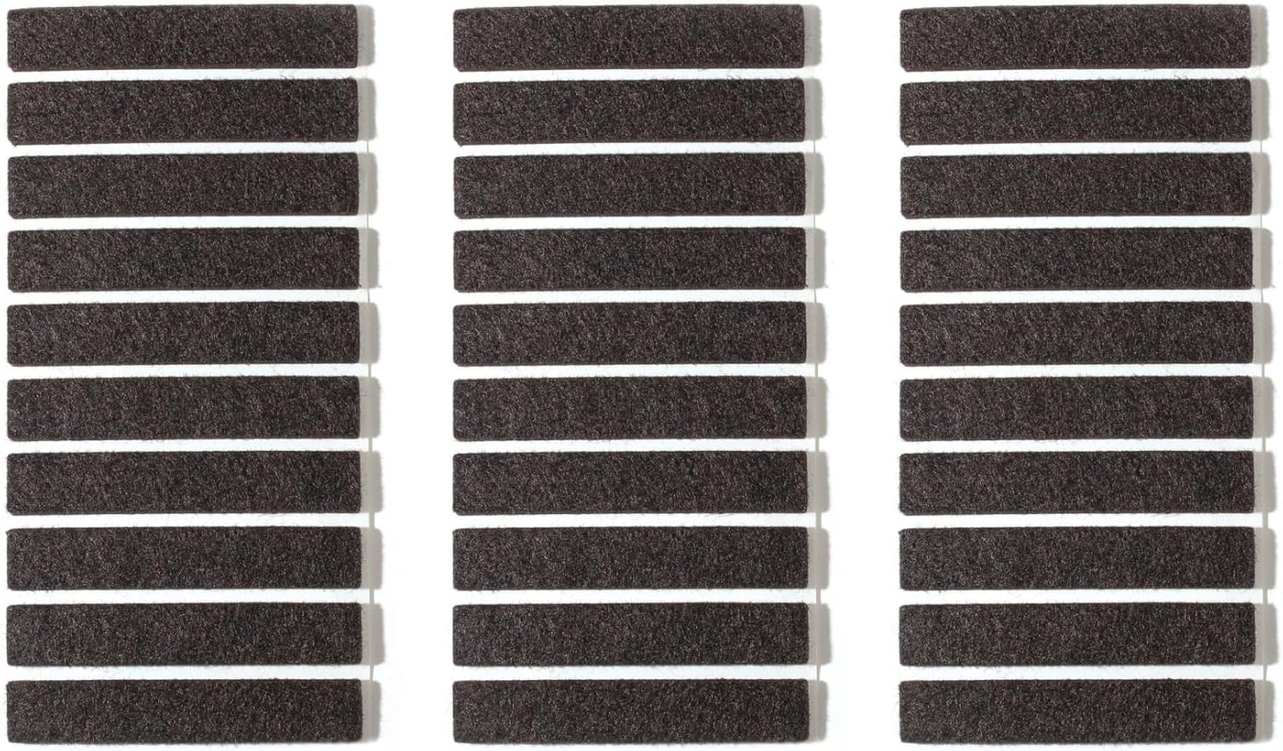 Furnigear Felt Strips with Adhesive Backing for Furniture - Felt Furniture Pads for Hardwood Floors, Furniture Chair Feet Felt Pads, Furniture Floor Protector Sliders 30 Pcs 3 x 1/2" Rectangular Brown
