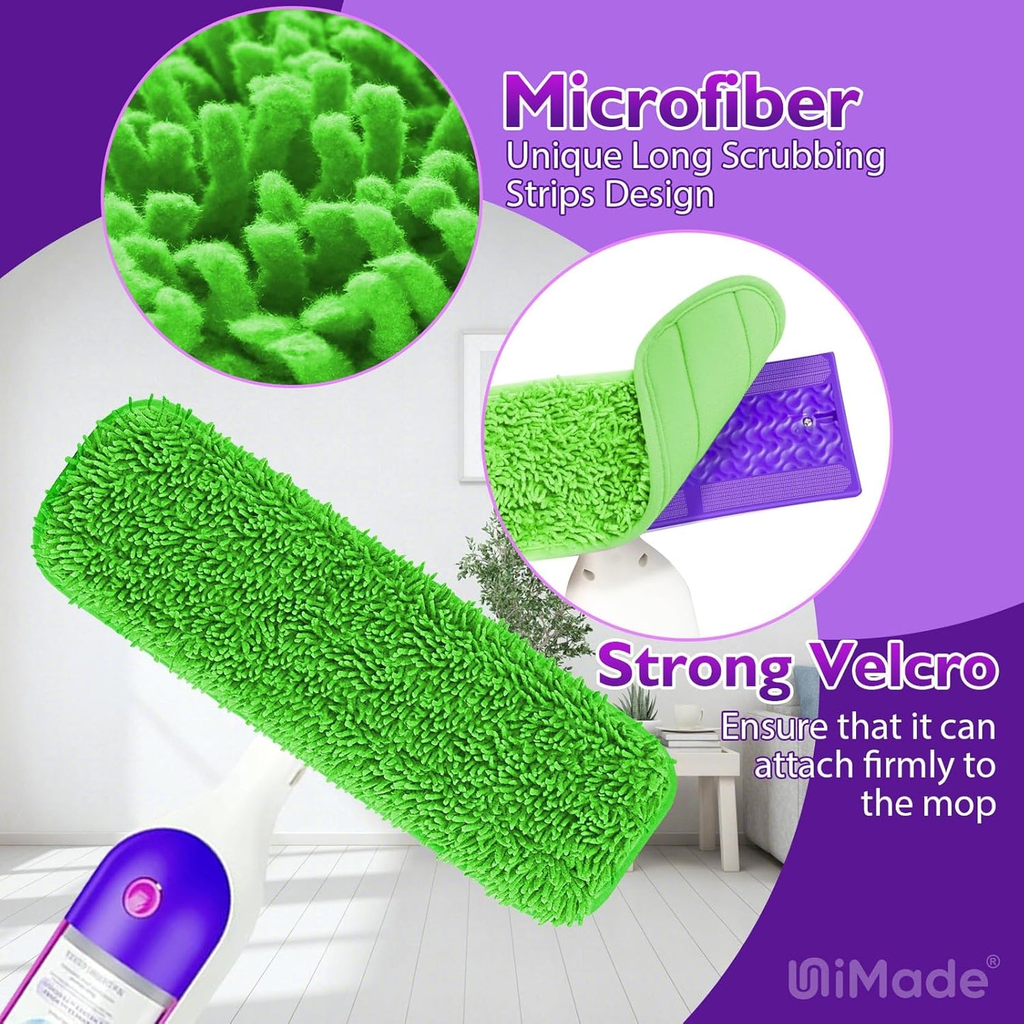 Reusable Mop Pads for Swiffer PowerMop, 8 Pack Microfiber Mop Pad Refill with Scrubber Strips for 13''-15'' SprayMop, Washable Mop Pads Use for Most Floor Types, Designed for Pets - Green