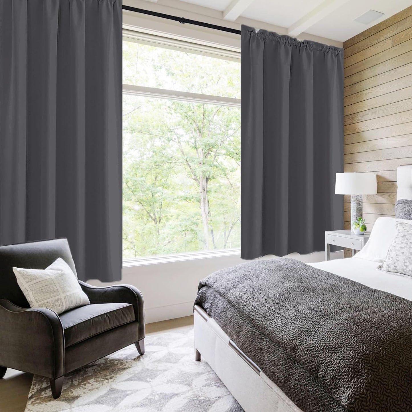 DWCN Blackout Curtains for Bedroom 72 Inch Length 2 Panels Set, Solid Thermal Insulated Energy Saving Rod Pocket Window Treatment Curtains Blackout Drapes (W38 x L72 Inch, Dark Grey)