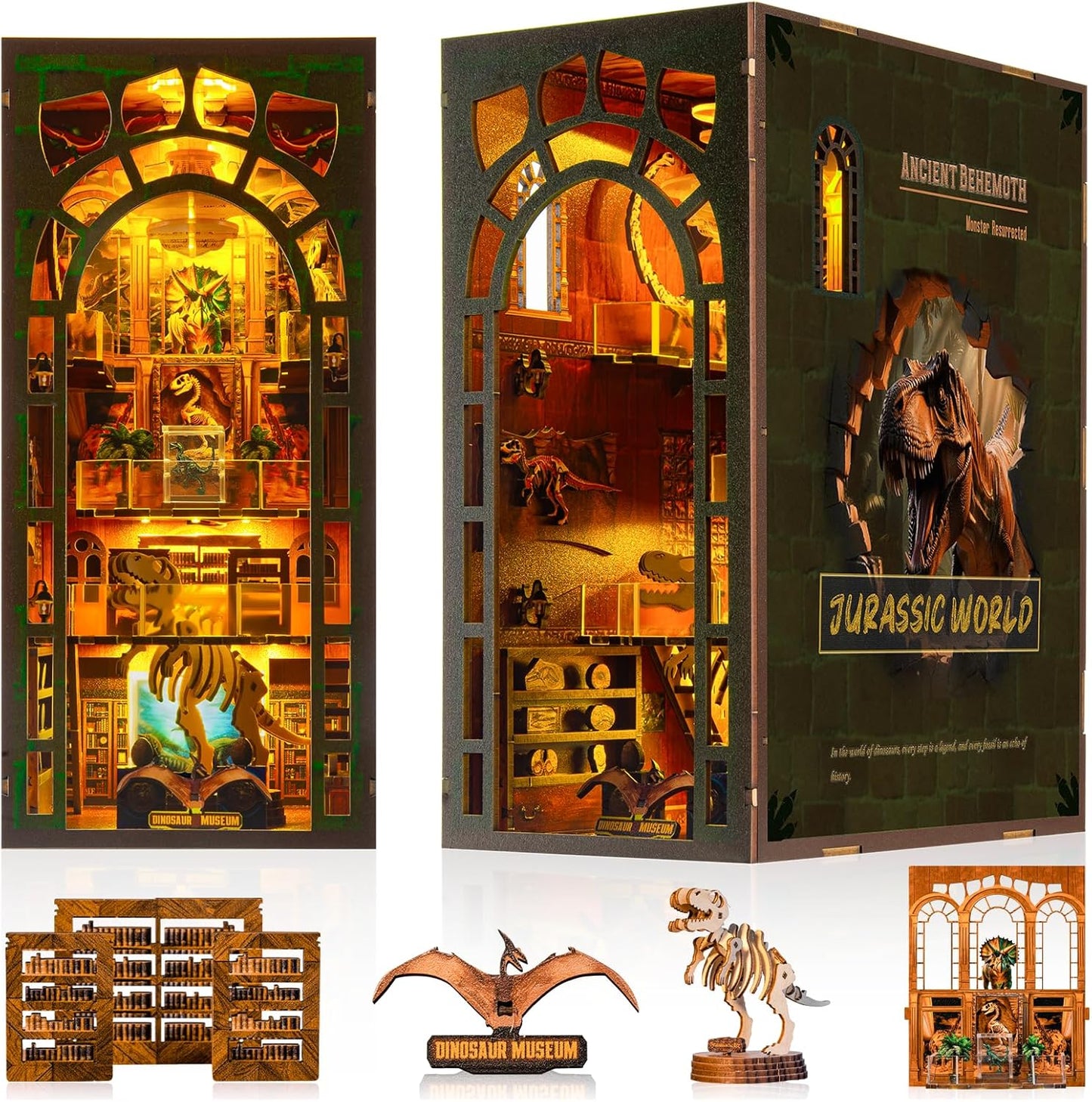 Book Nook Kit - DIY Miniature Museum Dollhouse & Tiny House 3D Wooden Puzzle, Creative Bookshelf Decor with LED-Accented Design, Gifts for Adults, Teens, Home Library & Hobby Crafts