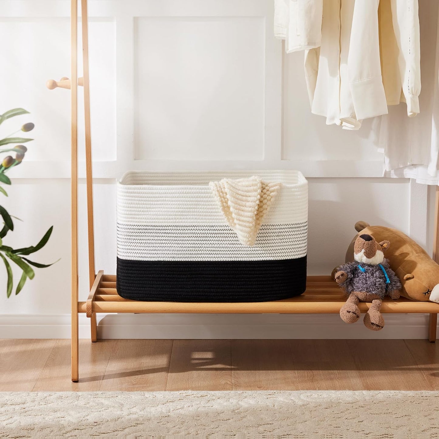 Blanket Basket,Rectangle Woven Baskets for Storage,30L Laundry Basket for Decorative Nursery Blanket,Toys,Dirty Clothes and Magazine in Shelves,Baby Room,and Living Room