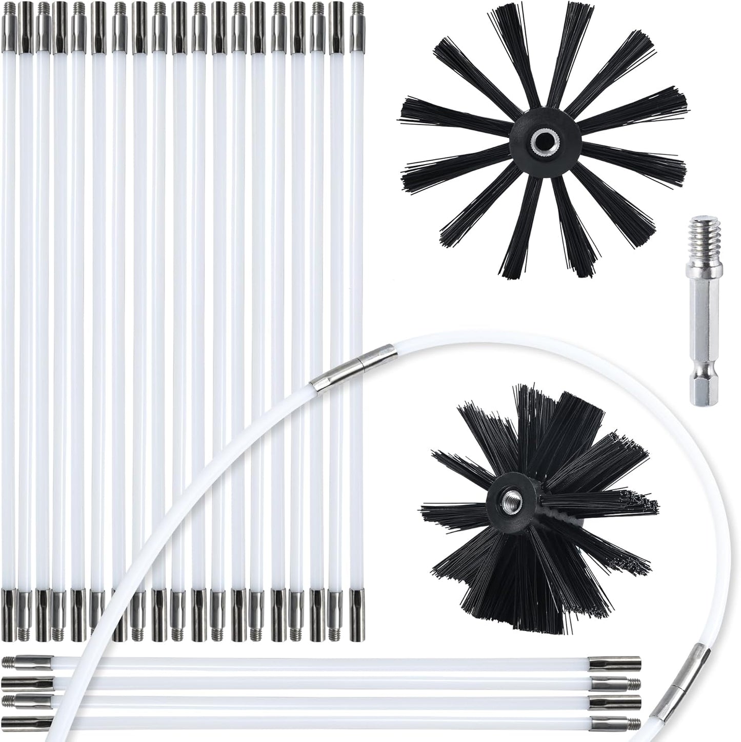 HOKLNUSE Dryer Vent Cleaner Kit Chimney Sweep Cleaning Tools Pellet Stove Cleaner Kit Air Dryer Duct Fireplace Brushes for Easy Lint Cleaning with 4" and 6" Brush Heads (Medium Duty, 30Feet)