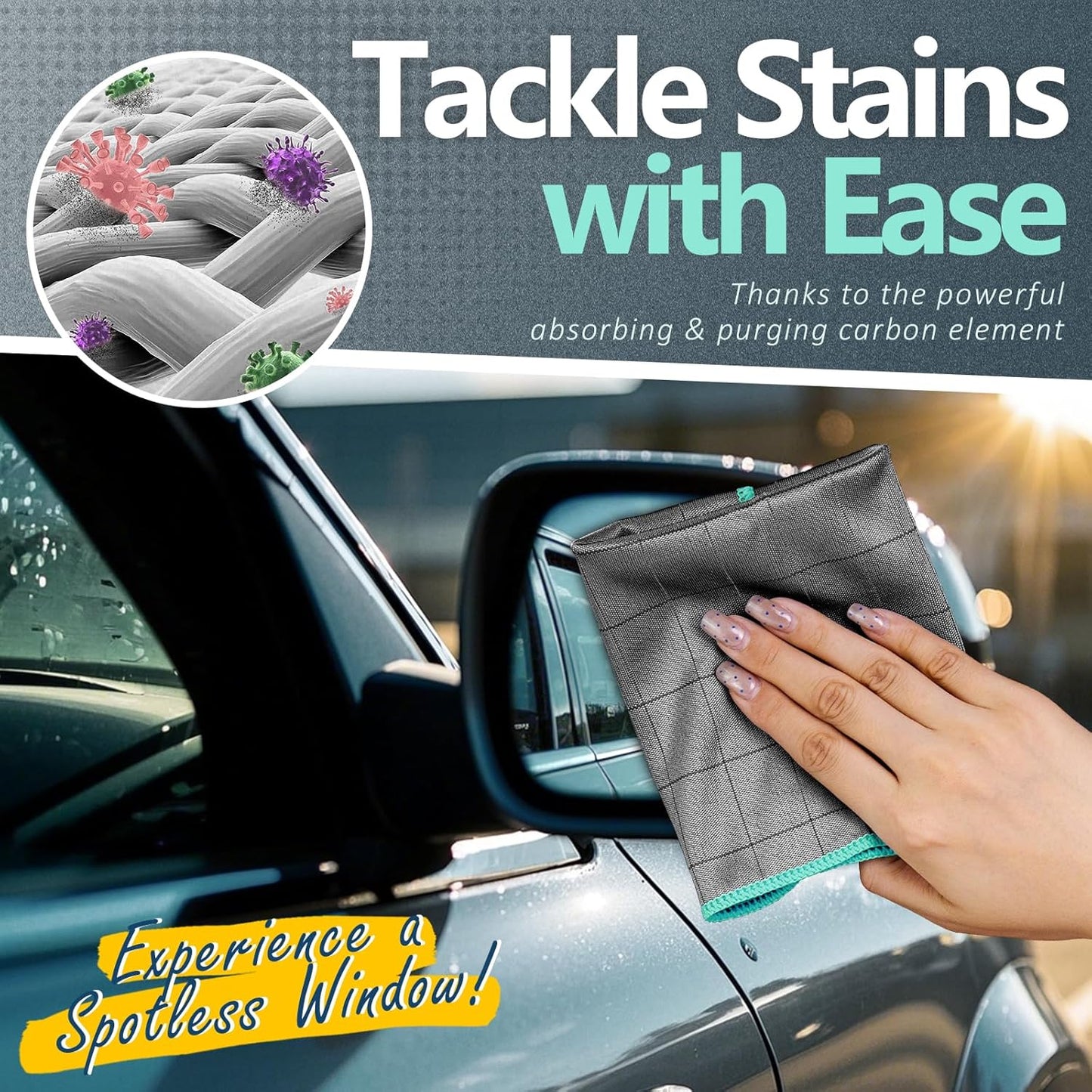 Airlab Microfiber Cleaning Cloth for Glass Cleaner Window Polishing Car Auto Detailing Lint Free Drying Dishes Kitchen Bathroom Magic Cleaning Cloths, Pack of 3, 12" x 12", Grey-Green