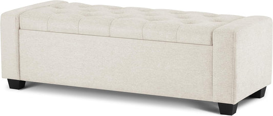 48" Ottoman with Storage, Large Storage Ottoman Bench for Bedroom with Safety Hinge, Upholstered Tufted Window Benches, End of Bed Bench for Living Room, Entryway Bench with Seating, Beige