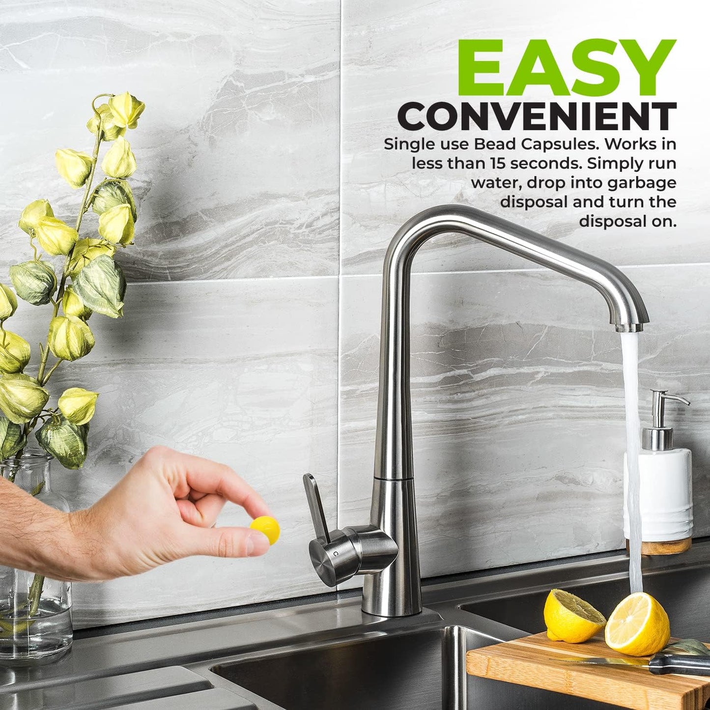 60-Count Sink Garbage Disposal and Drain Cleaner Pods, Freshener & Deodorizer Lemon Scent Capsules