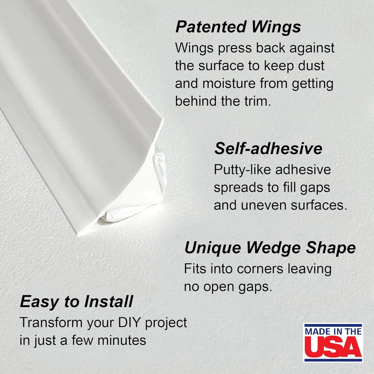 InstaTrim White New & Improved Caulk Trim, 1/2" by 10', Flexible, Water Resistant for Bathroom, Floors, and Walls | Easy Installation | No Mess, Stain Resistant