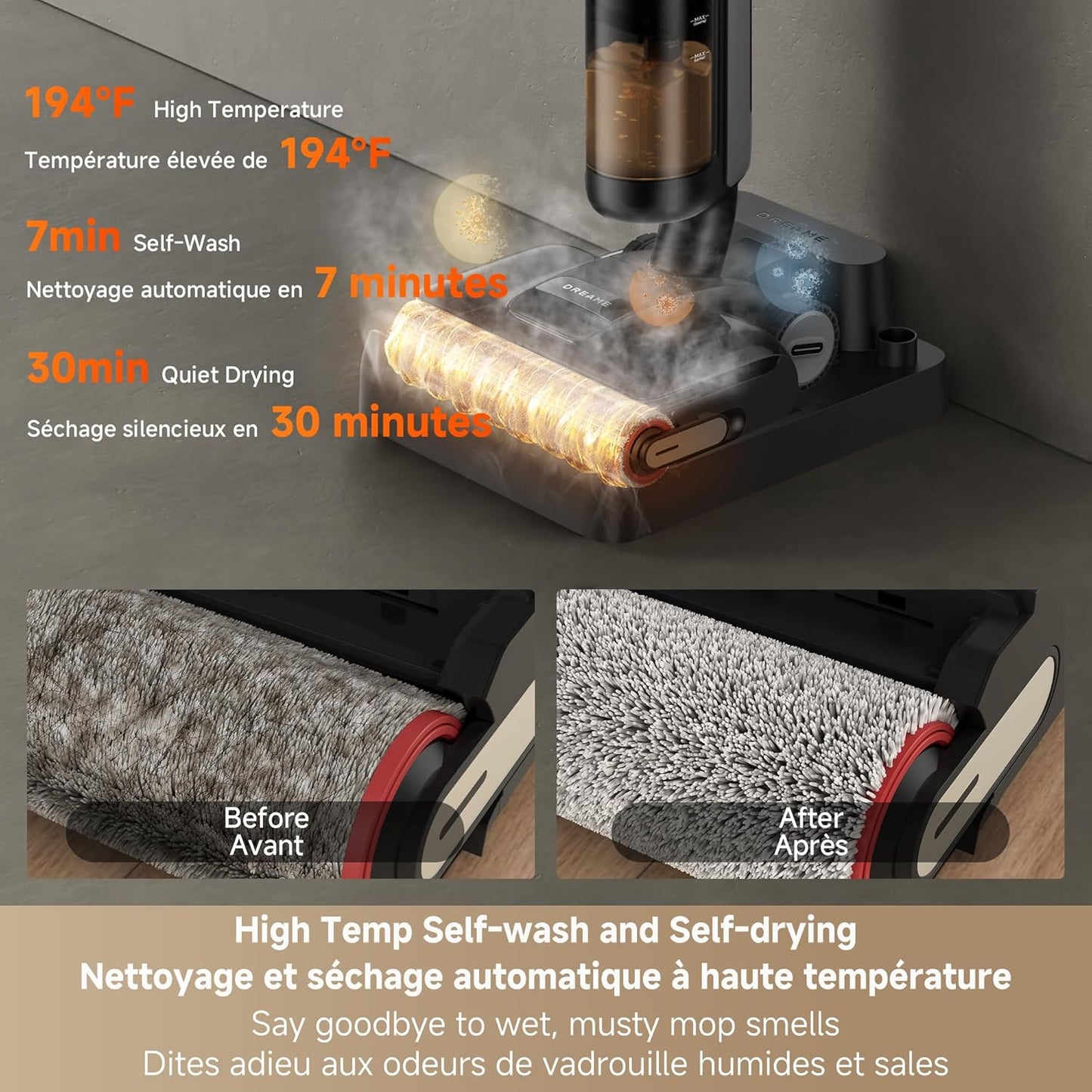 DREAME H12 FlexReach Vacuum Mop, 0 Tangle Wet Dry Vacuum Cleaner, Cordless Vacuum Mop All-in-One for Hard Floors, 180° Lie-Flat Floor Cleaner Machine with 194°F Hot Self-Cleaning, 50Mins Runtime