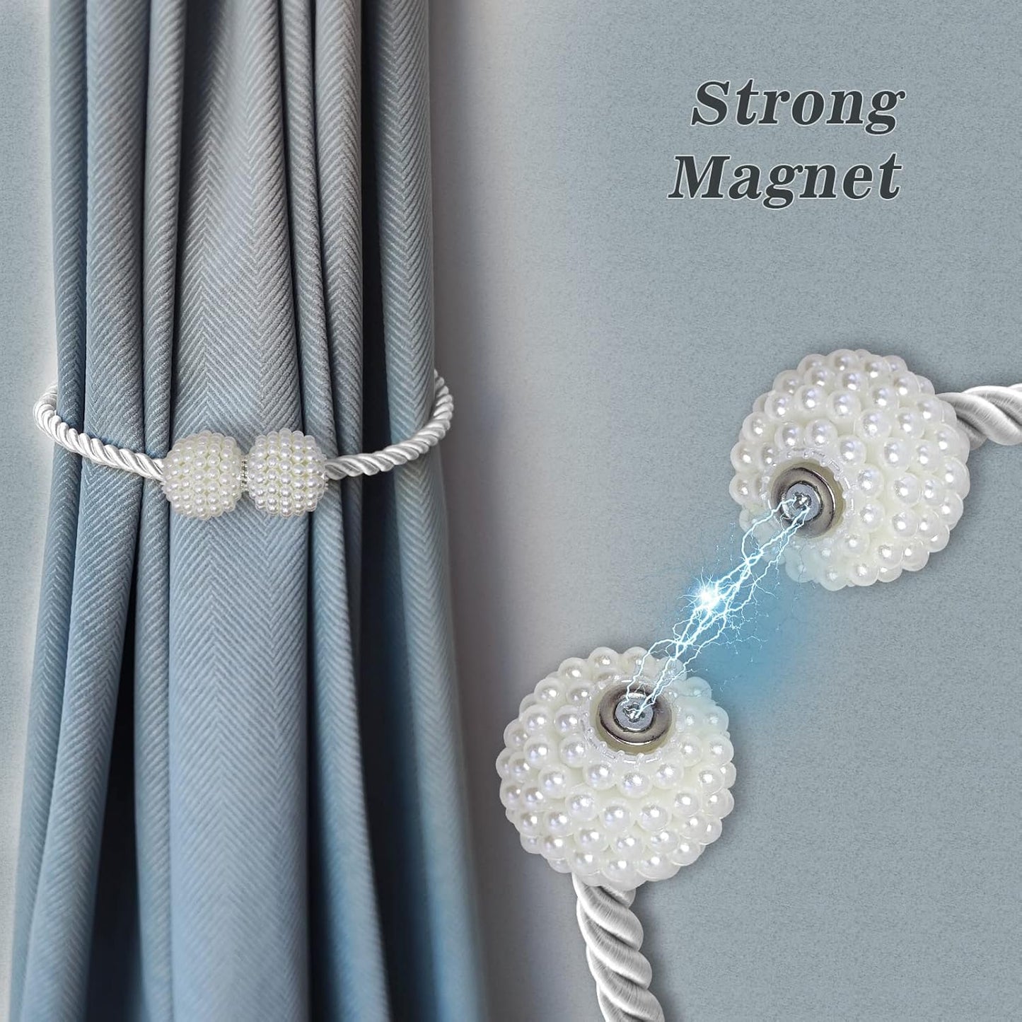 Hion Magnetic Curtain Tiebacks White 6 Pack, Curtain Tiebacks Buckles Holdbacks Holders Hooks Clip for Home Bedroom Office Decorative Thick or Thin Curtain