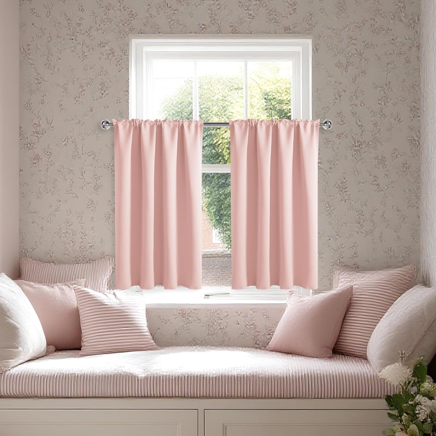 DWCN Blackout Curtains for Living Room Thermal Insulated, Energy Saving & Noise Reducing Bedroom Curtains, Blush Pink, W 52x L 36 Inch, Set of 2 Rod Pocket Curtain Panels