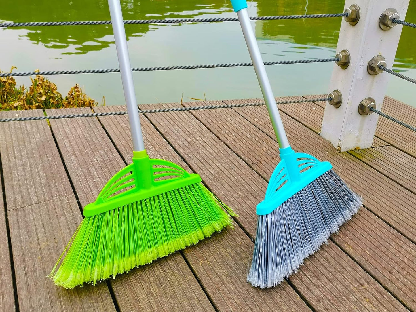 Three-Section Telescopic Aluminum Alloy Rod Long-Handled Broom (Light Blue)