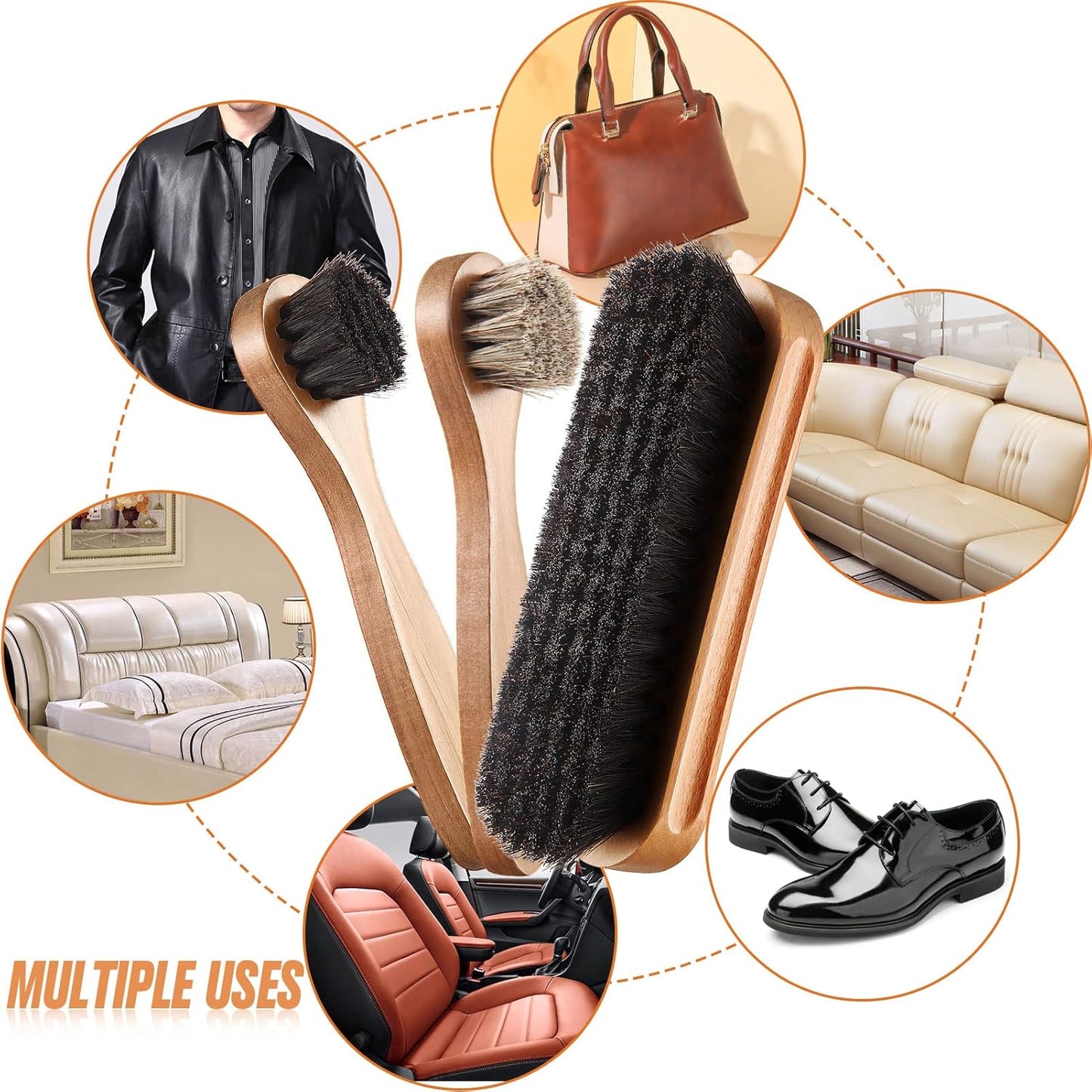 4 Pcs Horsehair Shine Shoes Brush Kit Polish Dauber Applicators Cleaning Leather Shoes Boots Care Brushes Suede Cleaner Brush with Microfiber Shoe Cloth(4 Pcs Style B)