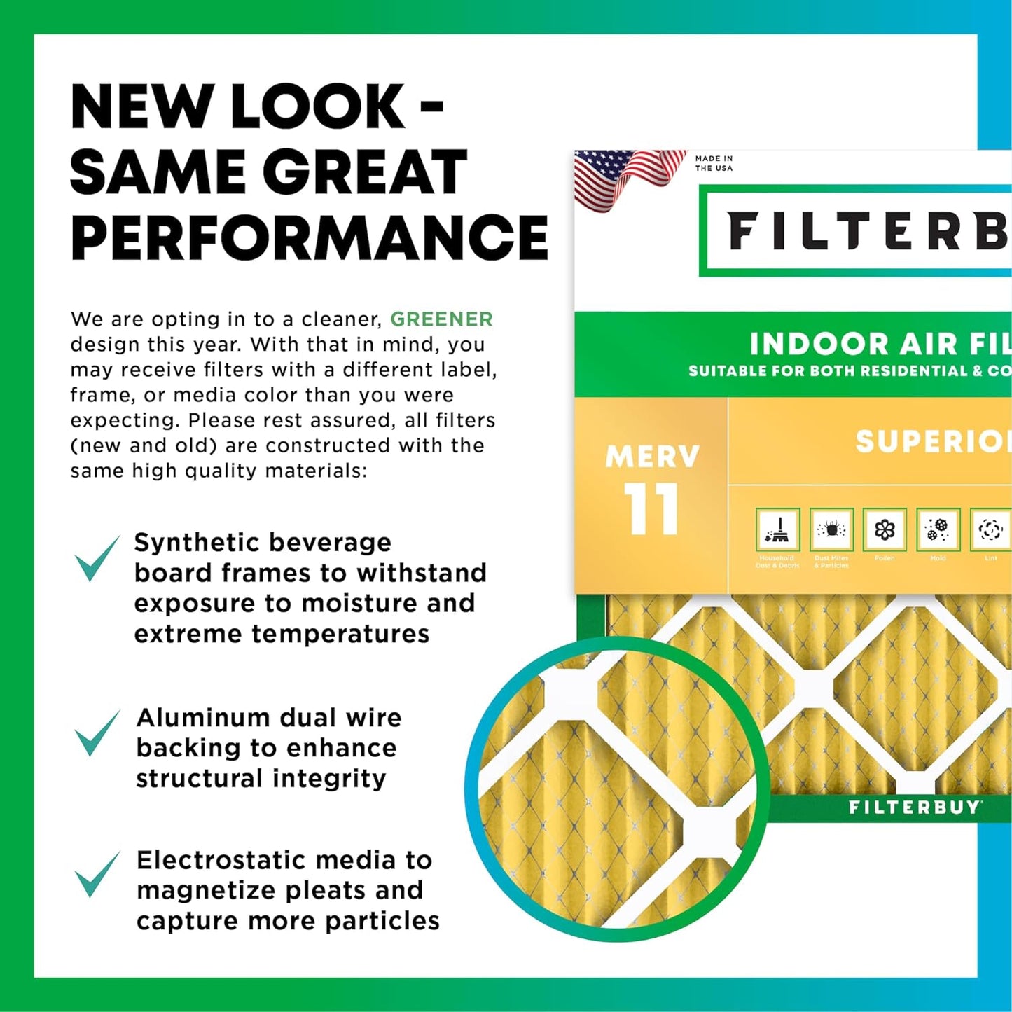 Filterbuy 14x20x1 Air Filter MERV 11 (MPR 1200) Allergen Defense Replacement (4-Pack), Electrostatic Pleated HVAC AC Furnace Filters, Made in USA (Actual Size: 13.50 x 19.50 x 0.75)