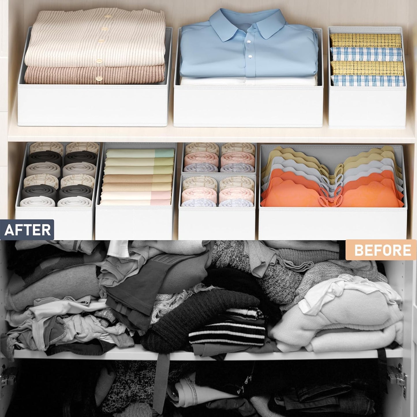 DIMJ Drawer Organizer Clothes - 18 Pack Baby Dresser Organizer for Nursery, Foldable Drawer Organizer Bins for Closet Bedroom Organization, Fabric Clothes Storage Dividers for Underwears, Socks, Bras