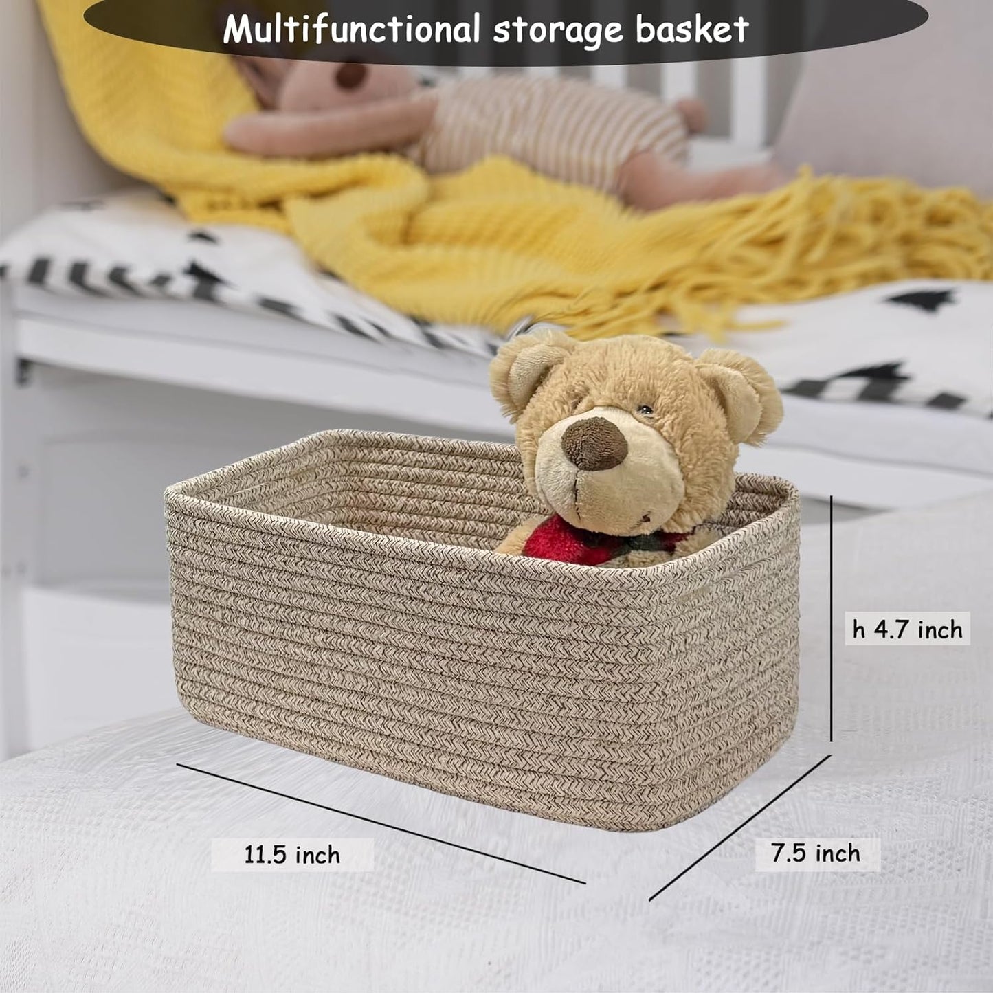 COMFY-HOMI 11.5"x7.5"x4.7" Storage Baskets for Organizing | Cotton Rope Woven Basket | Toy Storage Bin Box | Basket for Shelves, Closet Organizer Bin, Decorative Closet Shelf, 3 Pack, all brown