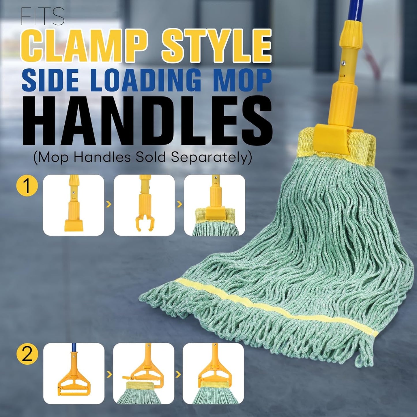 Matthew Cleaning Commercial Mop Head Replacement, 5 Inch Wide Headband, Looped End Cotton Blend String Wet Mops for Floor Cleaning, 24 oz Large, 6-Pack Green