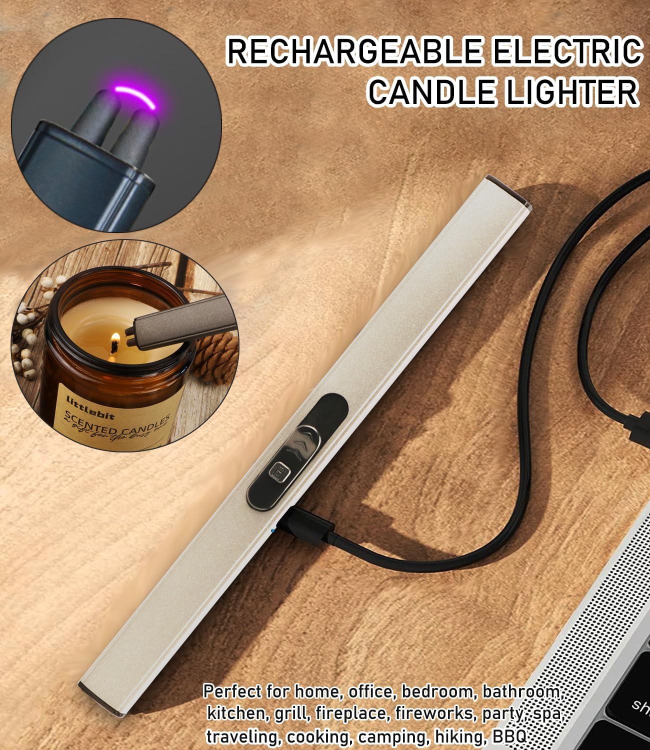 4IN1 Candle Accessory Set, Rechargeable LighterCandle Wick Trimmer Cutter, Candle Snuffer & Candle Wick Dipper for Candle Aromatherapy Lover Gift, Stainless Steel Candle Care Kit (Silver)