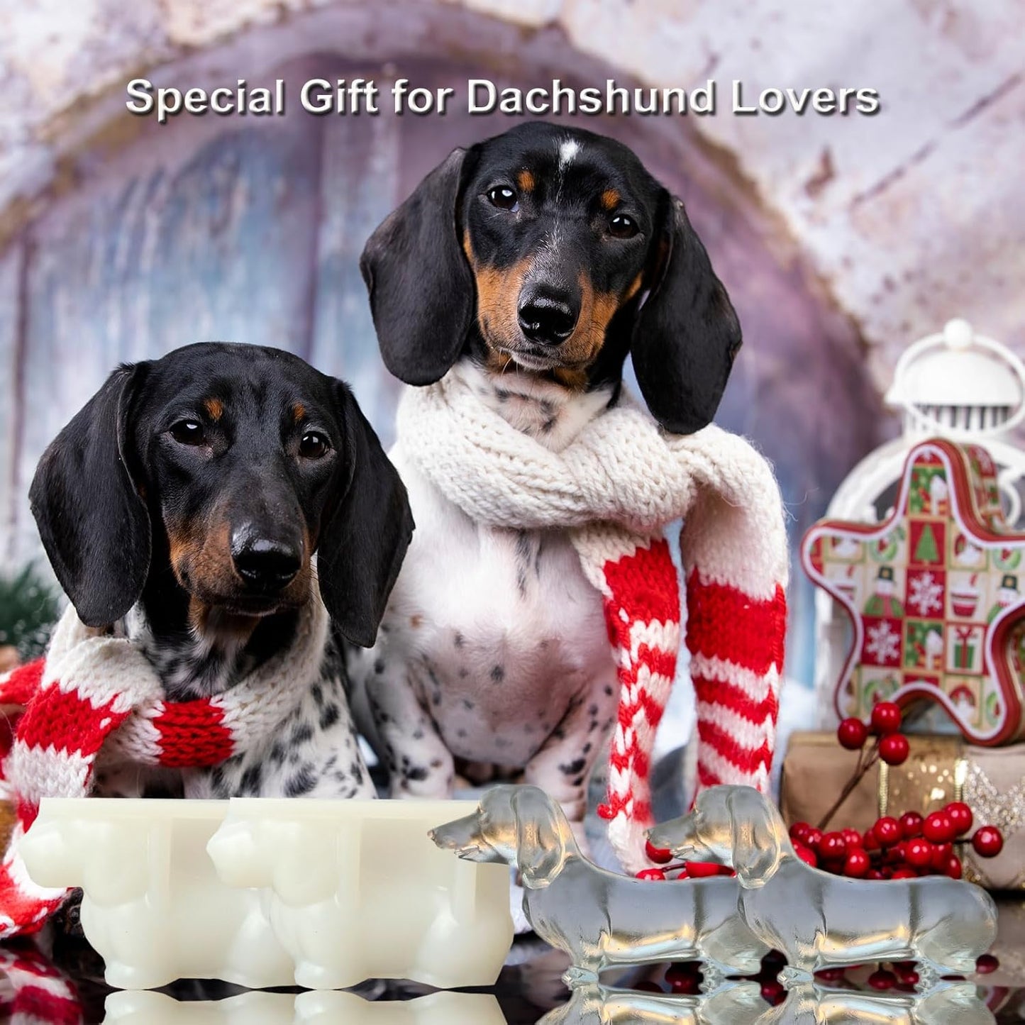 3D Dachshund Ice Cube Tray Molds Silicone for Whiskey, Cocktail, Drink; Fun Animal Shape, Dachshund Weiner Dog Christmas Gifts for Dachshund Dog Puppy Lover, Women, Kids; 2 Pack