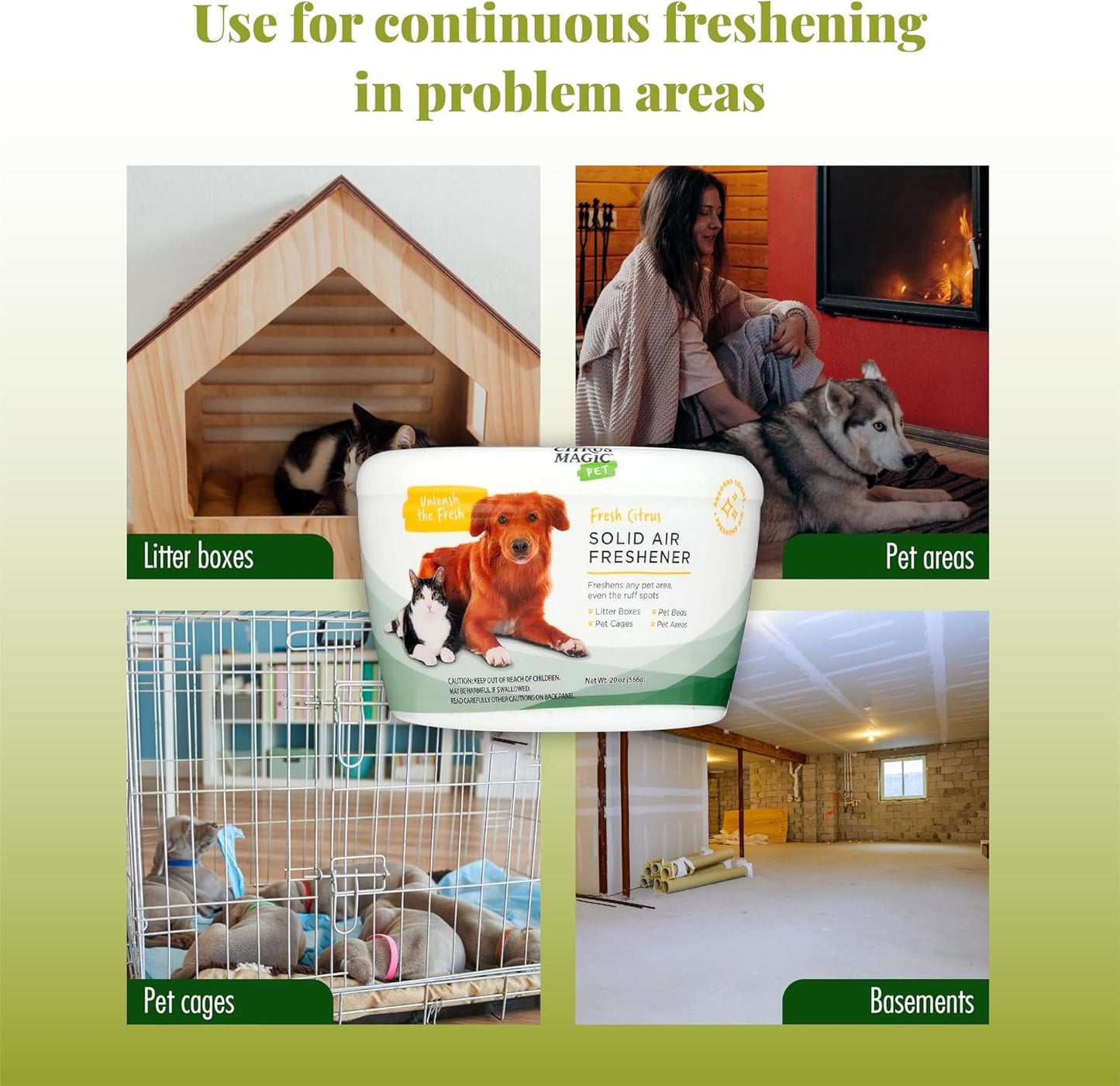 Citrus Magic Pet Solid Air Freshener, Pet Odor Eliminator for Home, Odor Absorber for Dog & Cat Areas and Litter Boxes, Fresh Citrus, 20 Ounces, 2-Pack