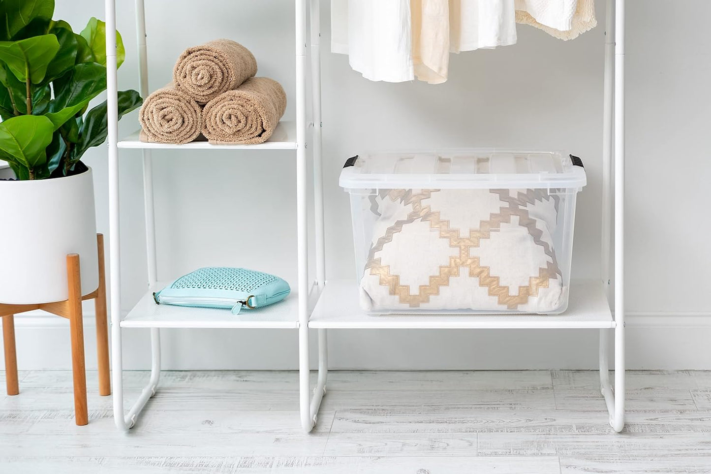 IRIS USA 40 Qt Stackable Plastic Storage Bins with Lids, 4 Pack - BPA-Free, Made in USA - See-Through Organizing Solution, Latches, Durable Nestable Containers, Secure Pull Handle - Clear