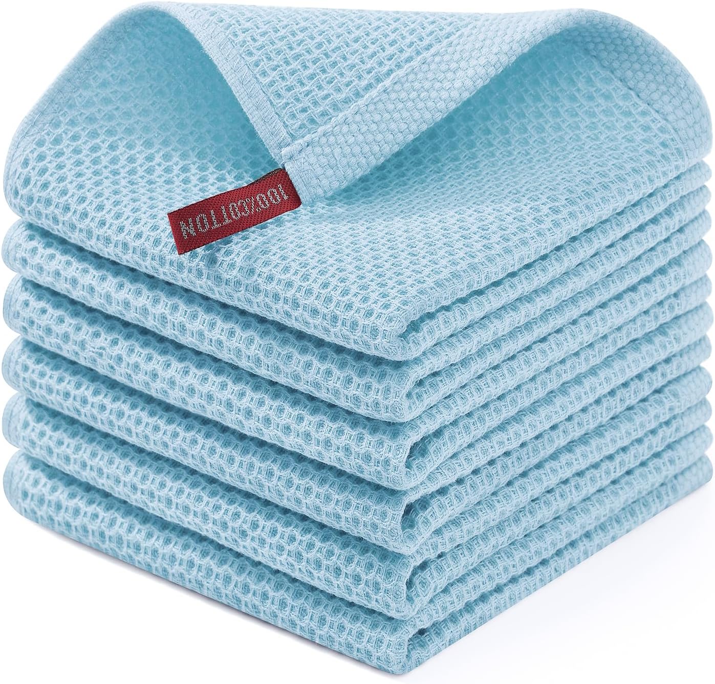 Homaxy 100% Cotton Waffle Weave Kitchen Dish Cloths, Ultra Soft Absorbent Quick Drying Dish Towels, 12 x 12 Inches, 6-Pack, Sky Blue