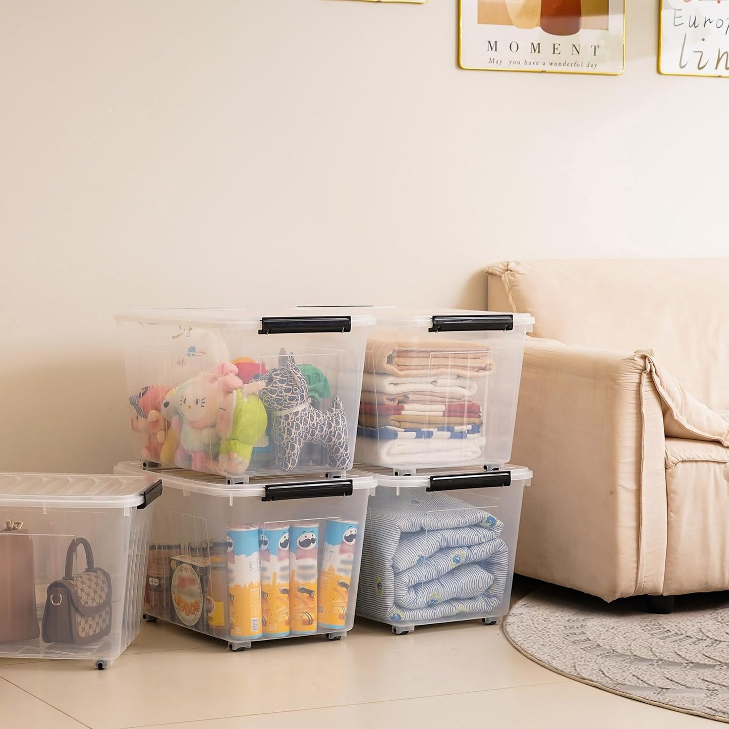 Citylife 82 QT Clear Plastic Storage Bins with Lids Stackable and Nestable Storage Boxes with Lids Large Plastic Storage Containers for Garage, Closet, Kitchen, 2 Packs