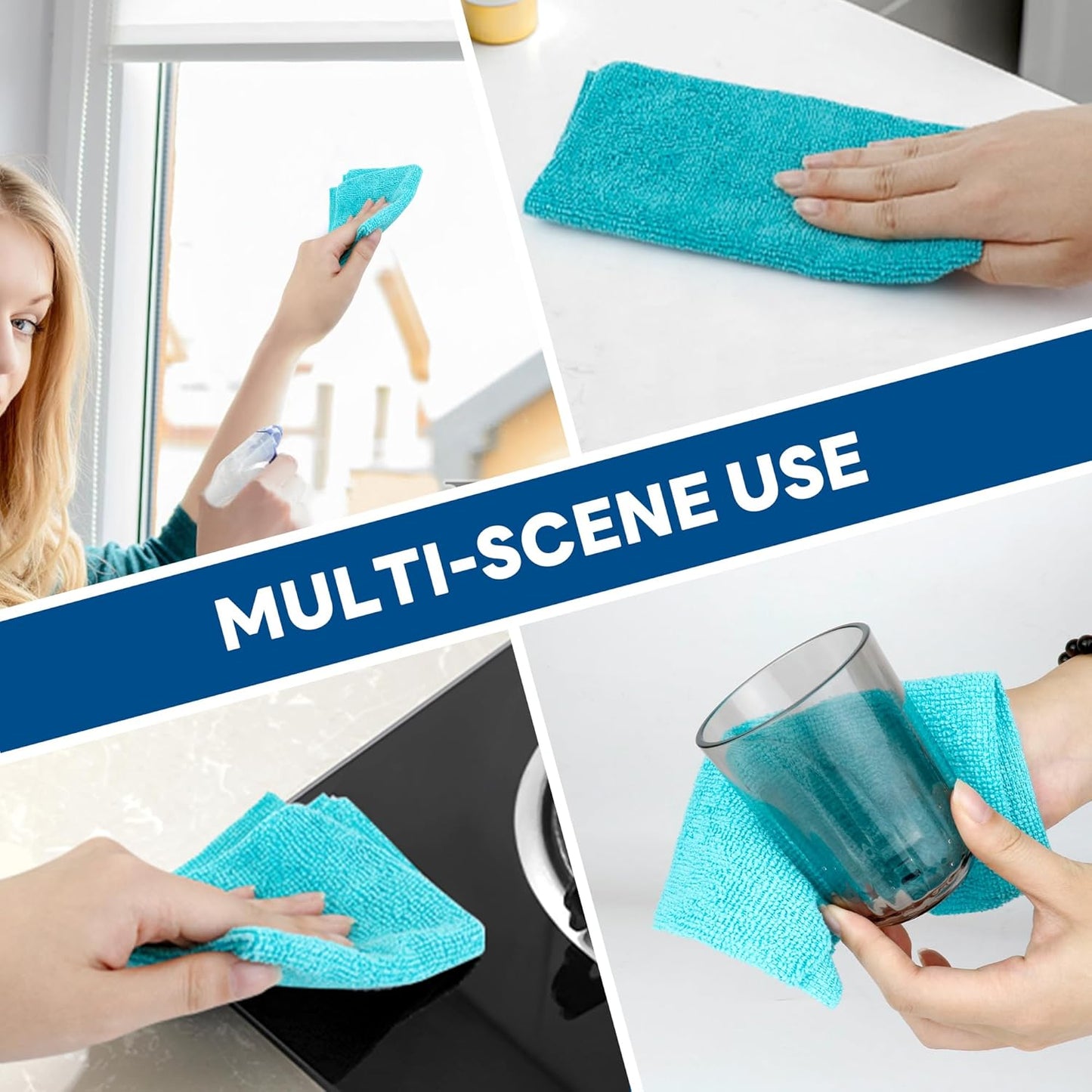 40 Pack Microfiber Cleaning Cloth with Box, Scratch & Streak-Free, Bulk Towels for Home, Reusable Microfiber Towels for Cars, Cleaning Rags, 8 x 8 in, Blue