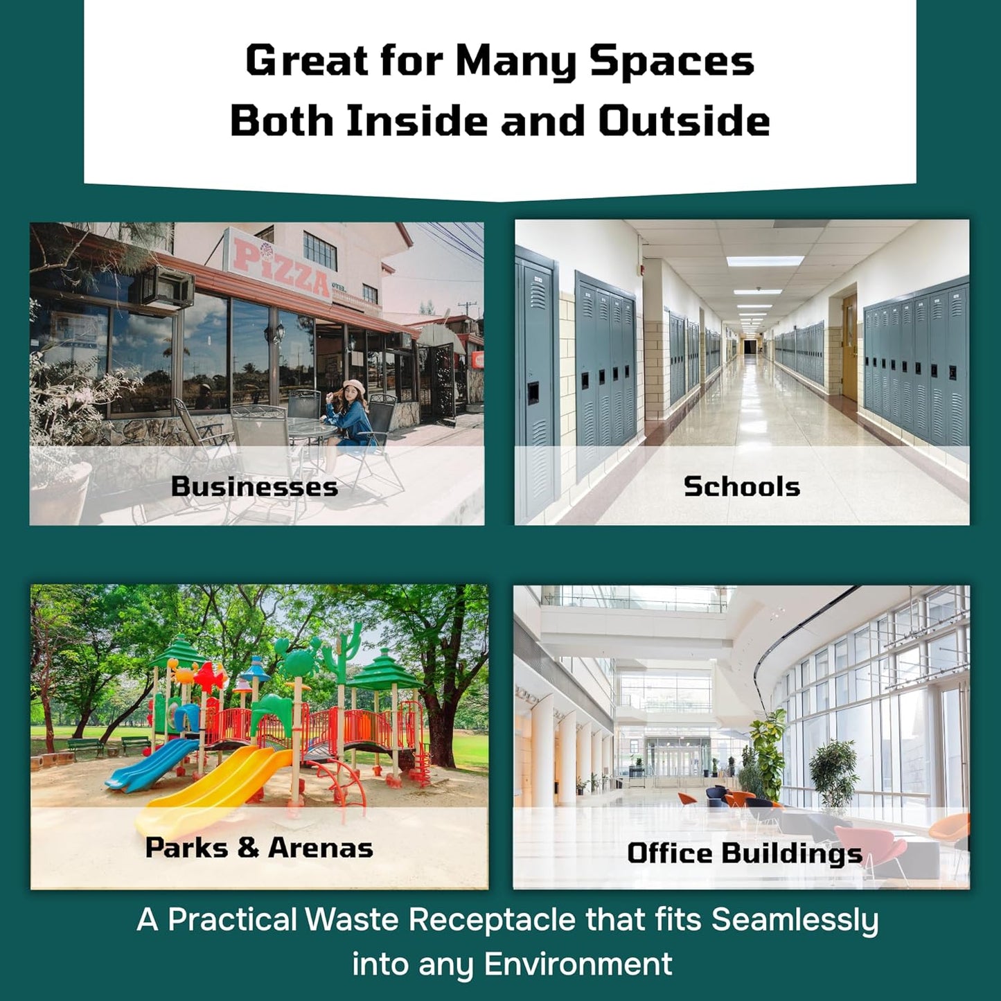 42 Gallon Round 100% Recycled Plastic Heavy-Duty Commercial Outdoor or Outdoor Trash Can with Push Lid and Internal Liner | Great for Schools and Businesses - Dark Granite