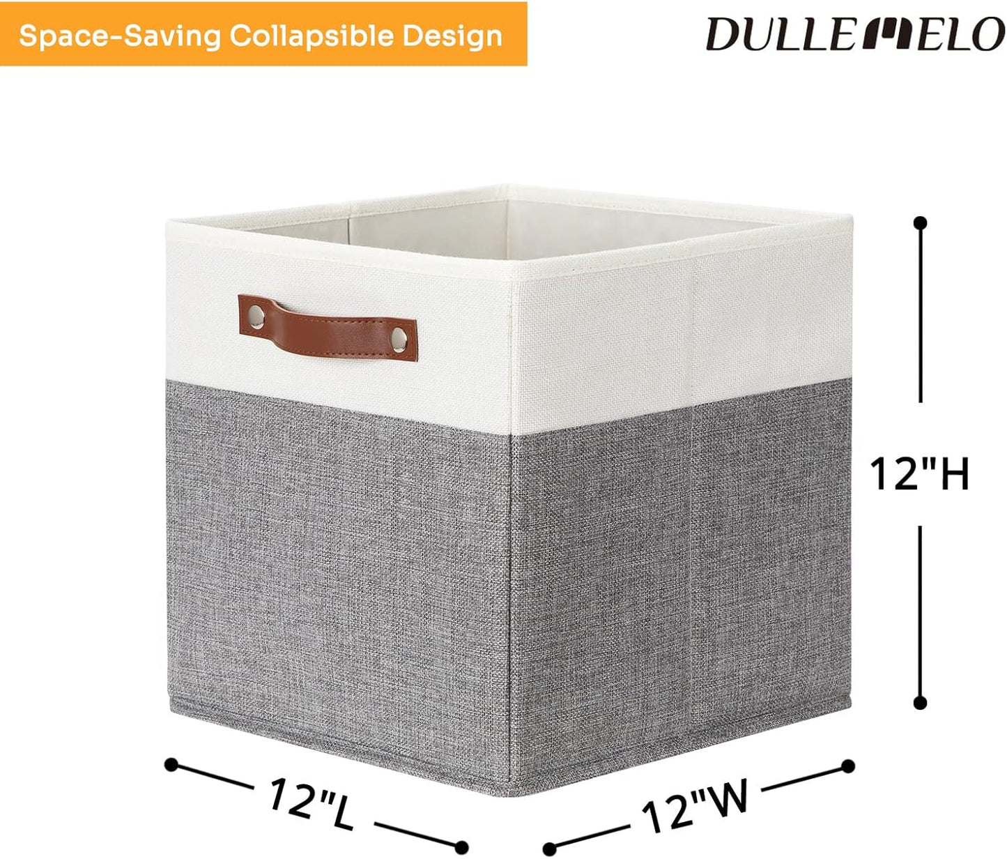 DULLEMELO Storage Cubes 12 inch, Collapsible Sturdy Cube Storage Bins With Handles for Organizing,Fabric Storage Baskets for Shelves Nursery Closet Home Organization and Storage (White&Grey-4 Pack)