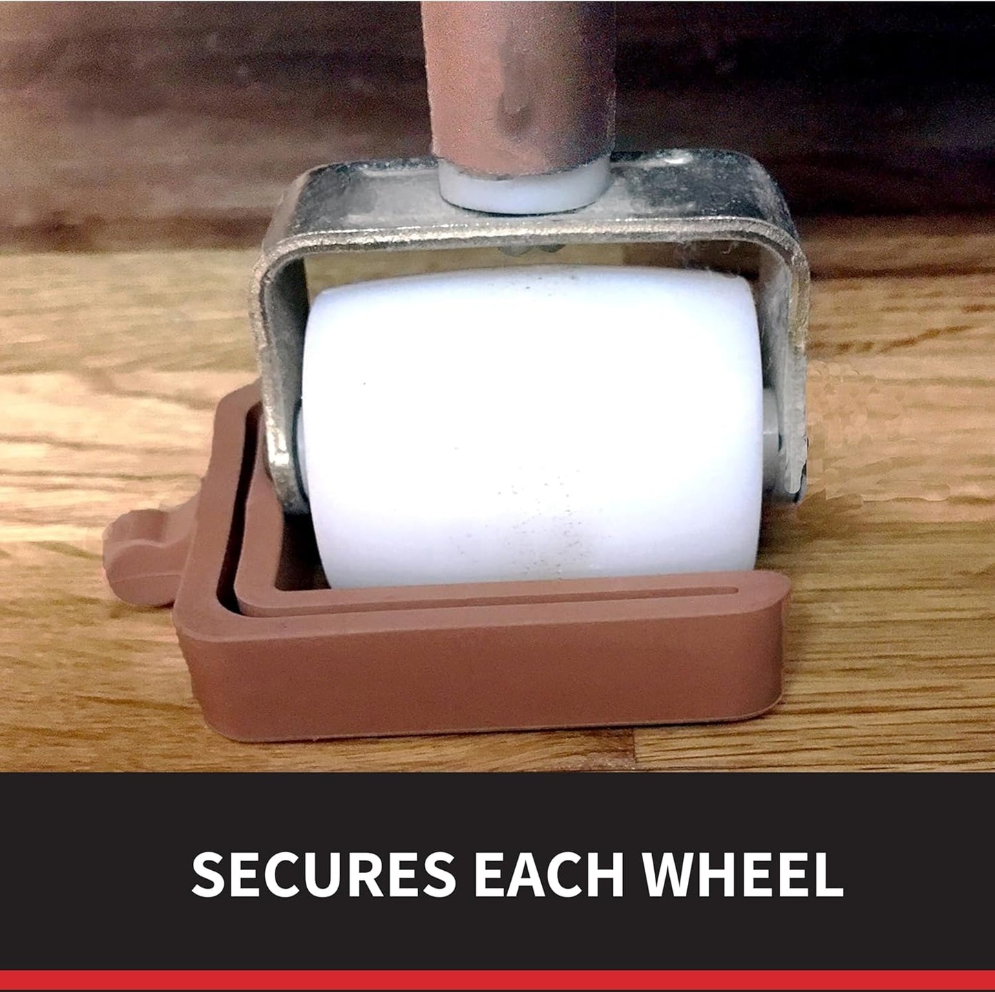 iPrimio No Lift Wheel Stoppers for Rolling Furniture - Bed and Furniture Stopper - Requires No Lifting of Bed - Keeps Bed and Furniture from Sliding Bed Caster Stopper - Solid Rubber (4 Pack, Brown)