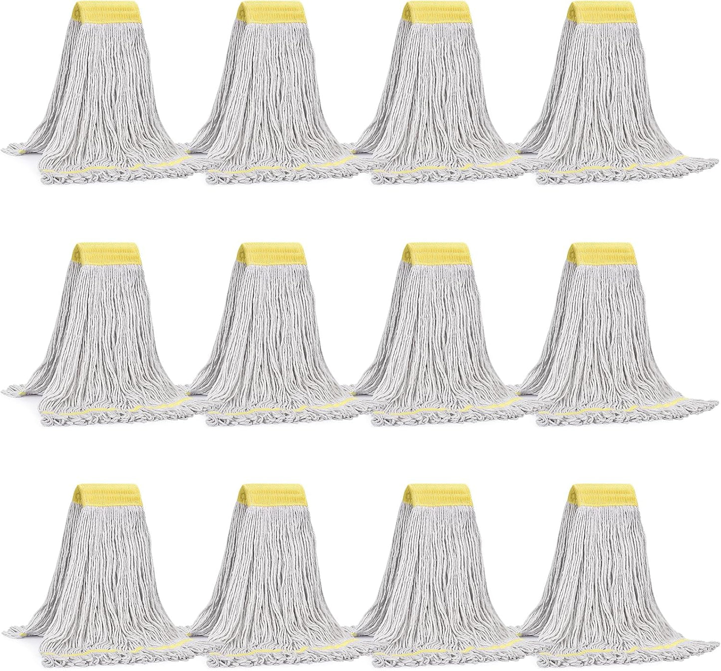 Matthew Cleaning Commercial Mop Head Replacement, 5 Inch Wide Headband, Looped End Cotton Blend String Wet Mops for Floor Cleaning, 18 oz Medium, Case Pack 12 Pcs White