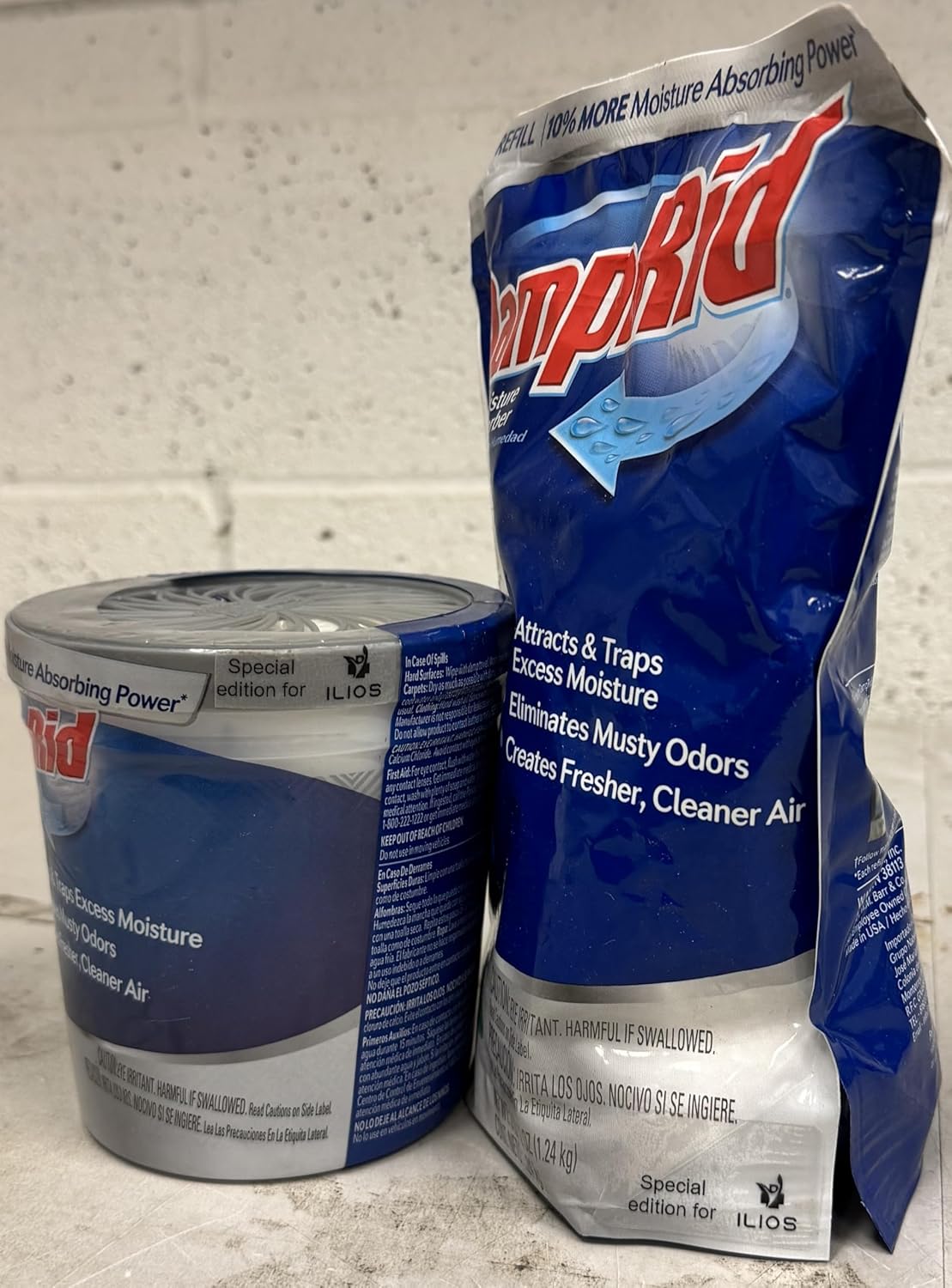 Damp Rid Refillable Moisture Absorber, Includes Single Damp Rid Lavender Vanilla 11oz. Cup & 44oz. Refill Bag - Moisture Absorbers for Closet, 10% More Absorbing Power*, Cleaner Air - ILIOS Packaging.