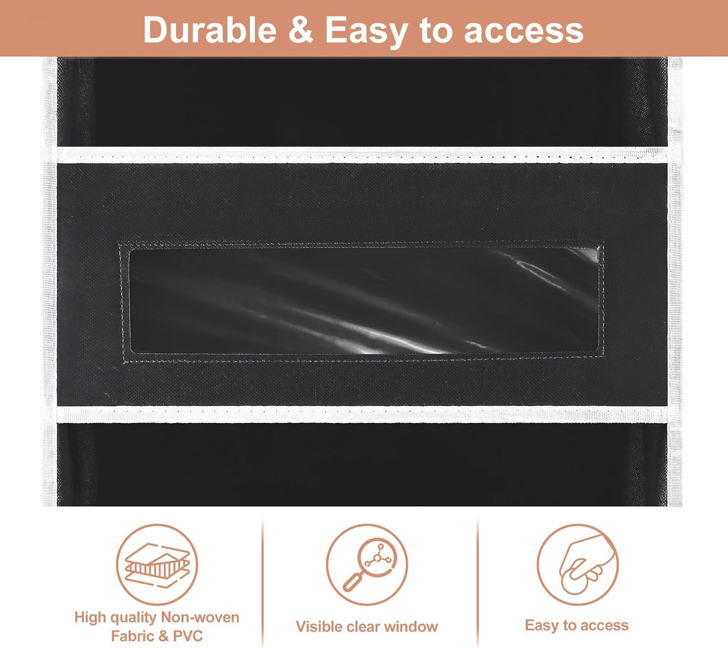 5-Tier Over The Door Storage Organizer with 10 Side Mesh Pockets, 48 lbs Load Capacity, 3 Hooks Design, Door Hanging Organizer with Clear Windows for Bathroom, Bedroom, Nursery, Kitchen-Black