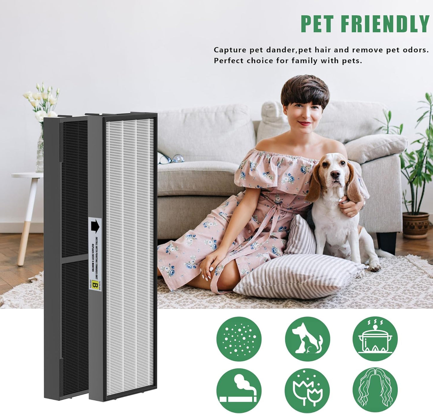 4 Packs FLT4825SM Smoke Clean True HEPA Filter B Compatible with AC4825 AC4825E AC4825W AC4300 AC4800 AC4900 AC4850 Air Cleaner Purifier with 8 Activated Carbon Pre-Filters