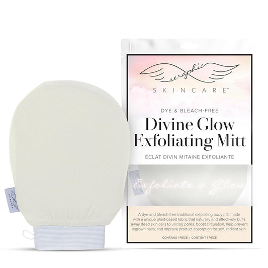 Seraphic Skincare Divine Glow Exfoliating Mitt (1pc) – 100%, Dye-Free, Bleach-Free Vegan Viscose Korean Exfoliating Glove – Body Exfoliator for Self-Tan Removal & Keratosis Pilaris