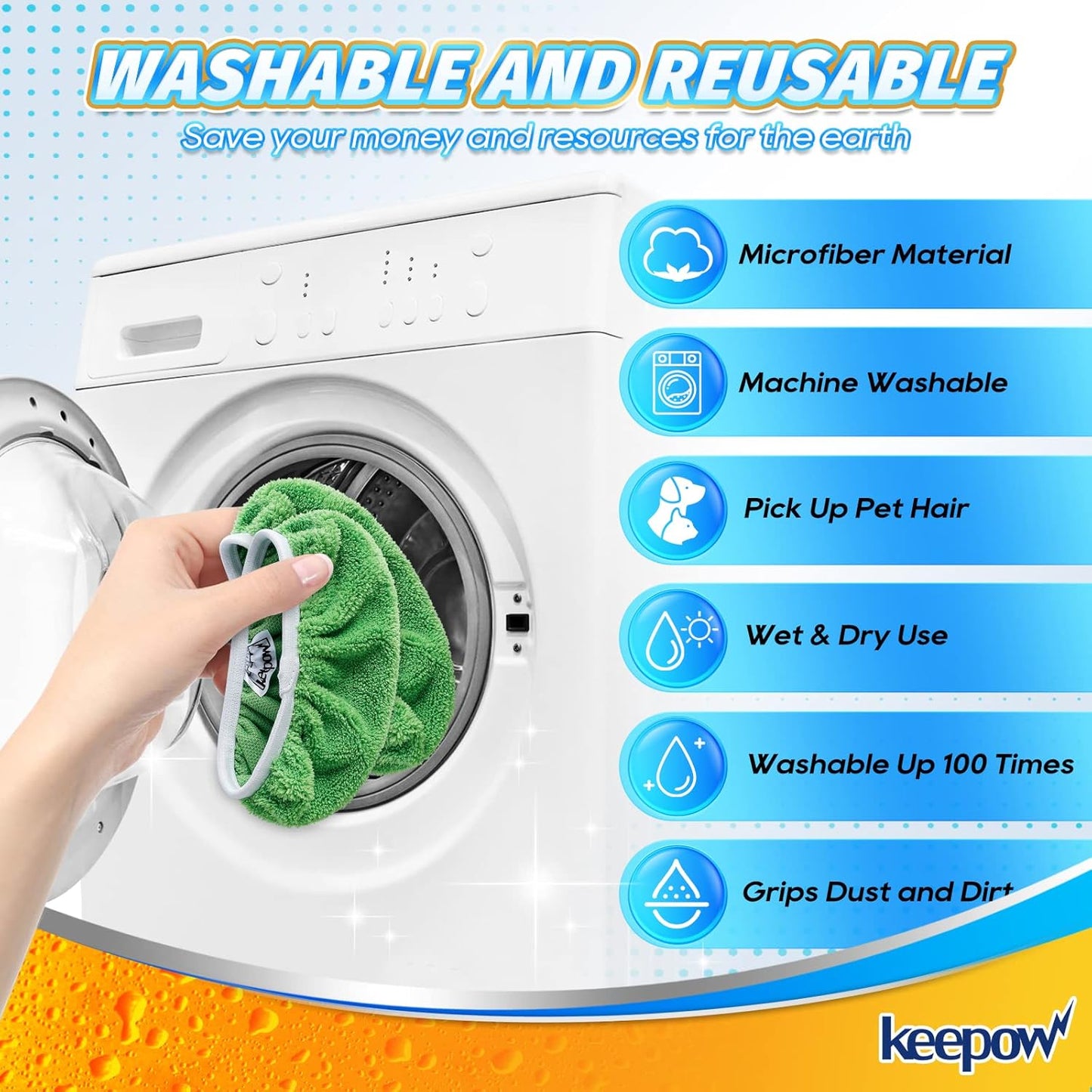 KEEPOW Reusable Wet Pads Refills Compatible with Swiffer Sweeper Mop, Dry Sweeping Cloths, Microfiber Wet Mopping Cloths for Hardwood Floor Cleaning, 6 Pack (Mop is Not Included)