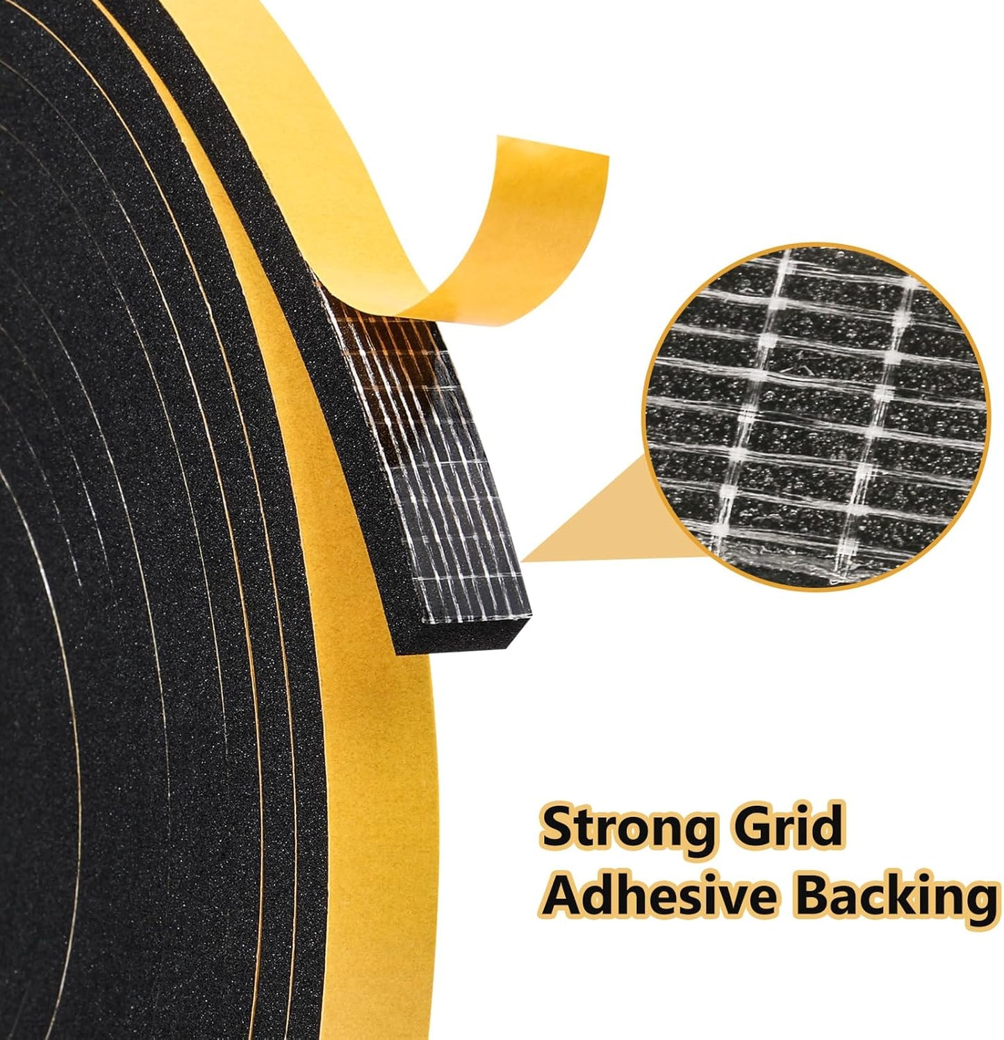 Black Weather Stripping Door Seal Strip (3/5 Inch X 1/2 Inch X 10Feet), Strong Adhesive, Lightproof, Soundproof, Weatherproof Foam Tape Insulation for Sliding Door, Front Door Frame, Windows