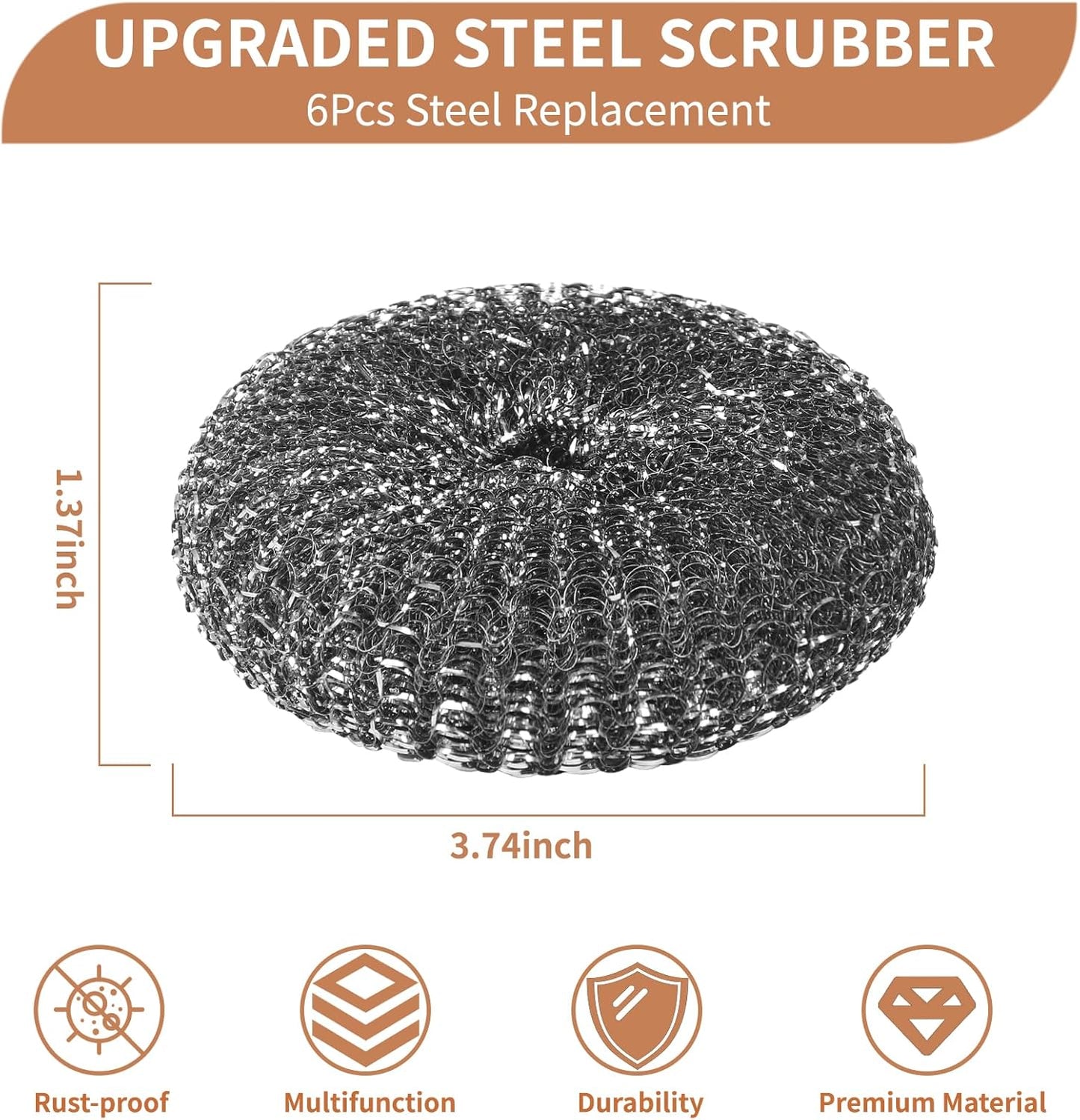 6PCS Steel Wool Scrubber Wire Sponge Set, Barbecue Grill Cleaning Scrubber Pads, Stainless Steel Scrubber Replacement for Scouring Messes from Cast Iron, Pots, Pans, Grill, Stoves, Sink (6 Pads)