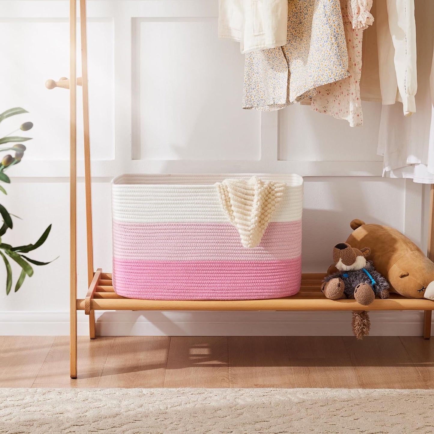 Blanket Basket,Rectangle Woven Baskets for Storage,65L Laundry Basket for Decorative Nursery Blanket,Toys,Dirty Clothes and Magazine in Shelves,Baby Room,and Living Room