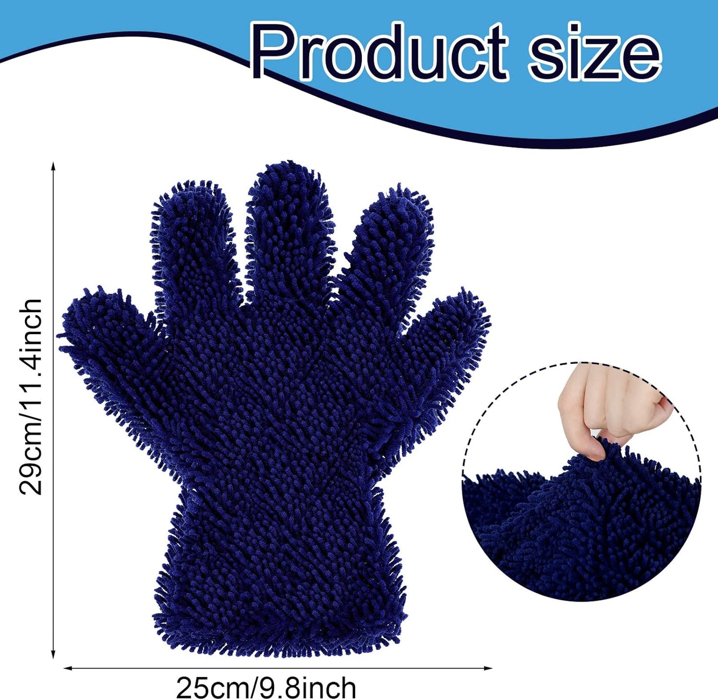 Ferraycle 2 Packs Car Wash Mitt 5 Finger Microfiber Wash Mitts Auto Car Dusting Gloves Double Sided Cleaning Gloves for Kitchen Home(Blue and Gray)
