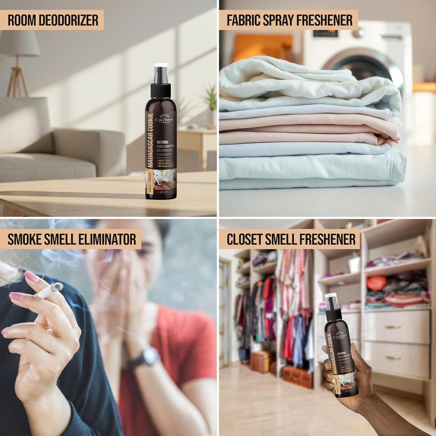 Non-Toxic Odor Eliminator, Natural Vanilla & Cinnamon Air Freshener Spray for Home, Room, Closet & Couch Deodorizer, Long Lasting Bathroom & Toilet Freshener, Safe for Kids & Pets - 4 oz Pack of 1