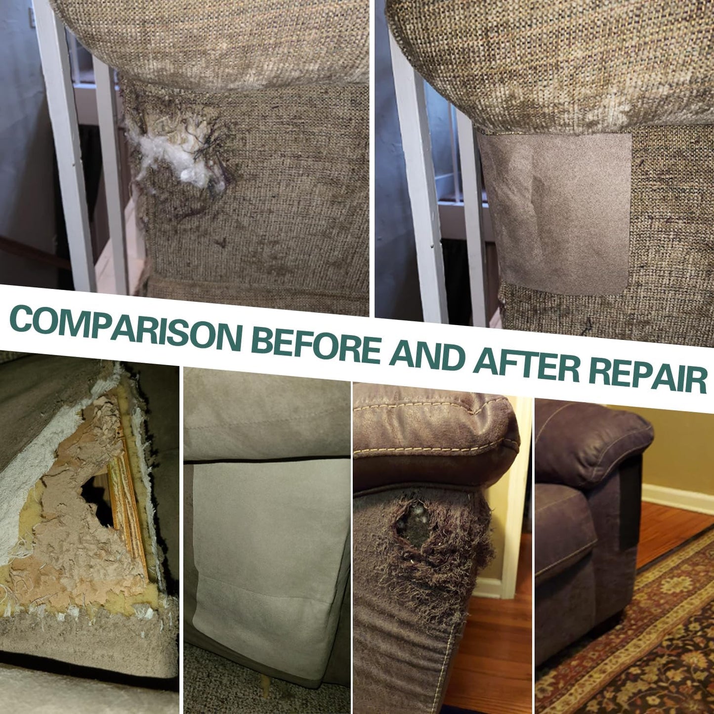 Azobur Couch Patch Repair Fabric,Microfiber Fabric, Self-Adhesive, for Sofa Repair and Upholstery, 2 Pieces, 9.5 x 11 inches (Black)