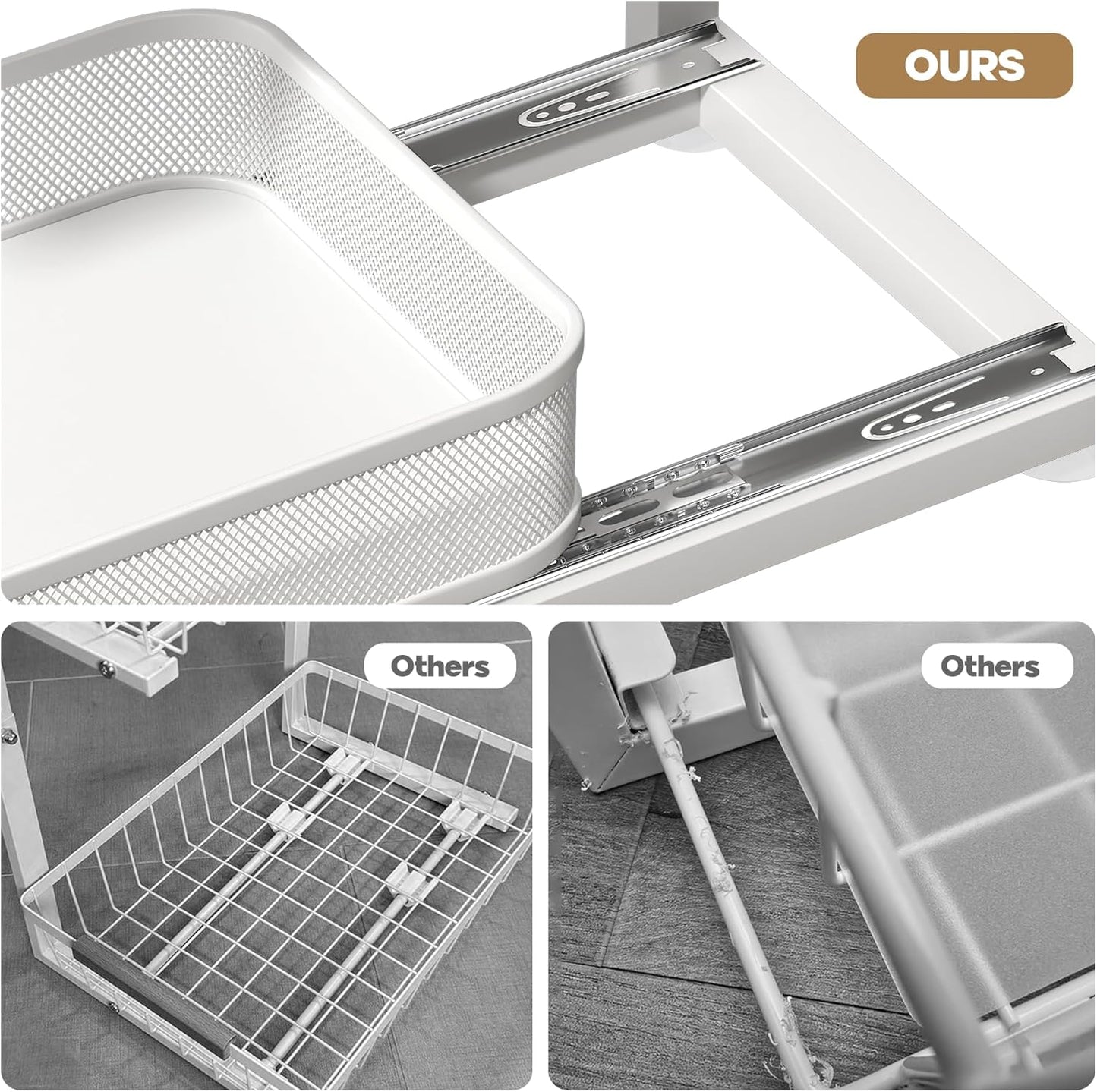 2-Pack 21.3 IN Depth Under Sink Organizer With Next-Gen Ball-Bearing Slides,Sophisticated Mesh 2-Tier Pull Out Shelf for Kitchen & Bathroom,Fits Small Items-Gun Gray