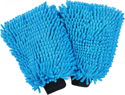 HOMEXCEL Car Wash Mitt, 2PK Chenille Microfiber Wash Mitt, Scratch-Free & Lint-Free, Rich Foam, Highly Absorbent, Double Sided, Perfect for Car Washing and Detailing, 10.2" x 6.7 ", Blue